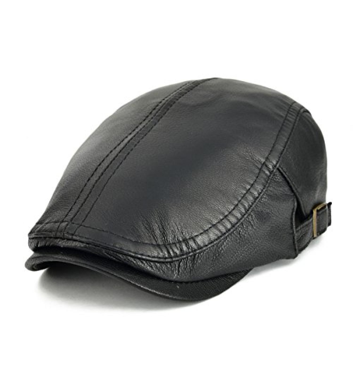 VOBOOM Adjustable Genuine Leather Ivy Cap Newsboy Hat in Black - Men Women Fashion Accessory - Buy Online on GoSupps.com