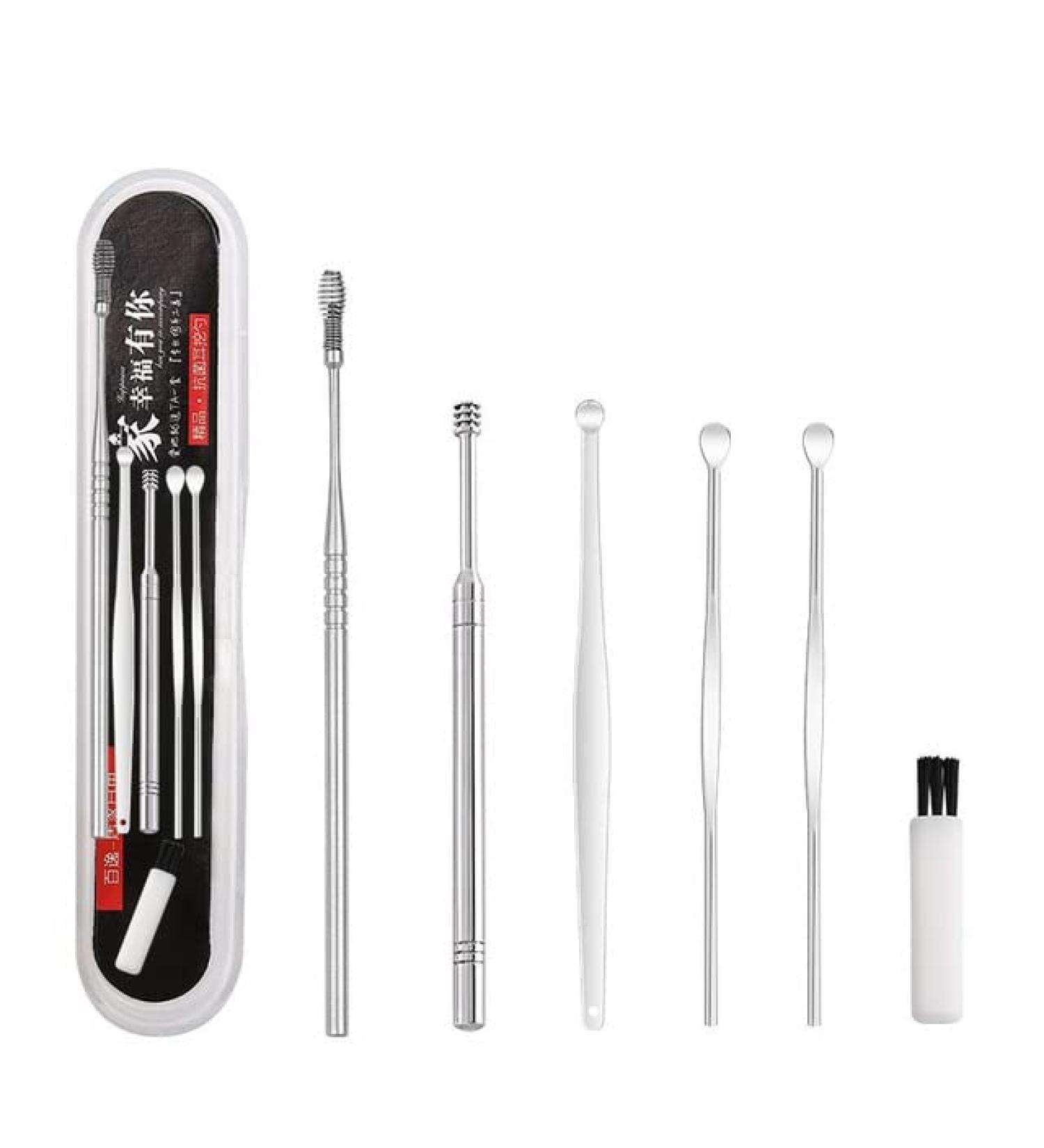6Pcs Stainless Steel Earpick Set - Ear Wax Remover Tools Spoon Curette for Ear Care - Silver Color - Buy Online on GoSupps.com