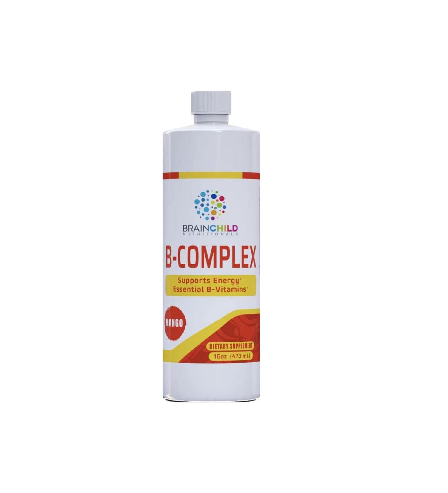 BrainChild B-Complex Liquid - High-Potency Methylated B Vitamins for Energy Stress & Mood Non-GMO Vegan Gluten-Free Mango - 16oz Mango 16oz - Buy Online on GoSupps.com