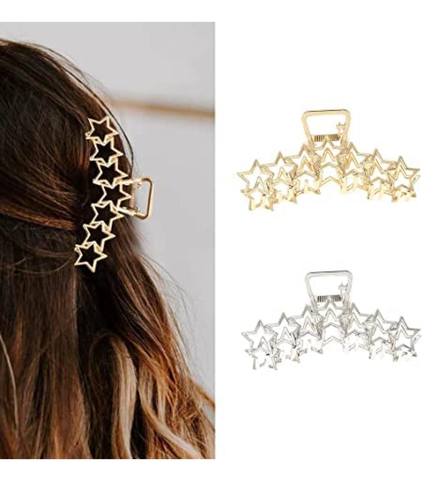 Bartosi Metal Claw Clip Stars Large Hair Clips 2 PCS - Gold and Silver | Fashion Hair Accessories for Women and Girls - Buy Online on GoSupps.com