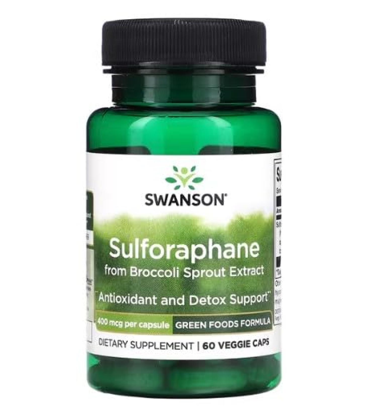 Swanson Sulforaphane Broccoli Sprout Extract 400mcg 60 Vcaps - Natural Detox & Antioxidant Support - Buy Online on GoSupps.com