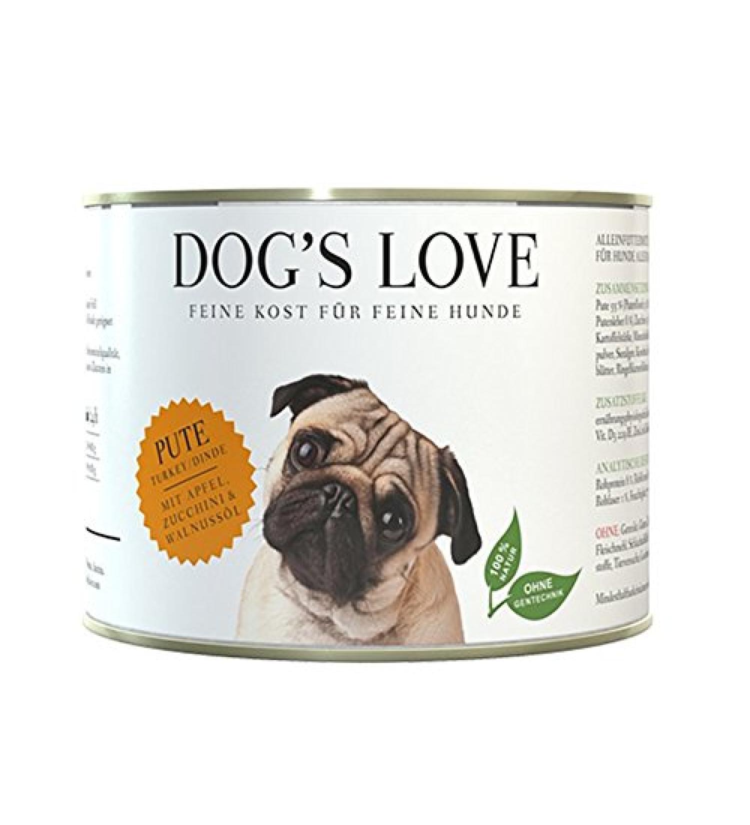 DOG'S LOVE Premium Wet Dog Food Turkey with Apple, Zucchini & Walnut Oil (6 x 200g)