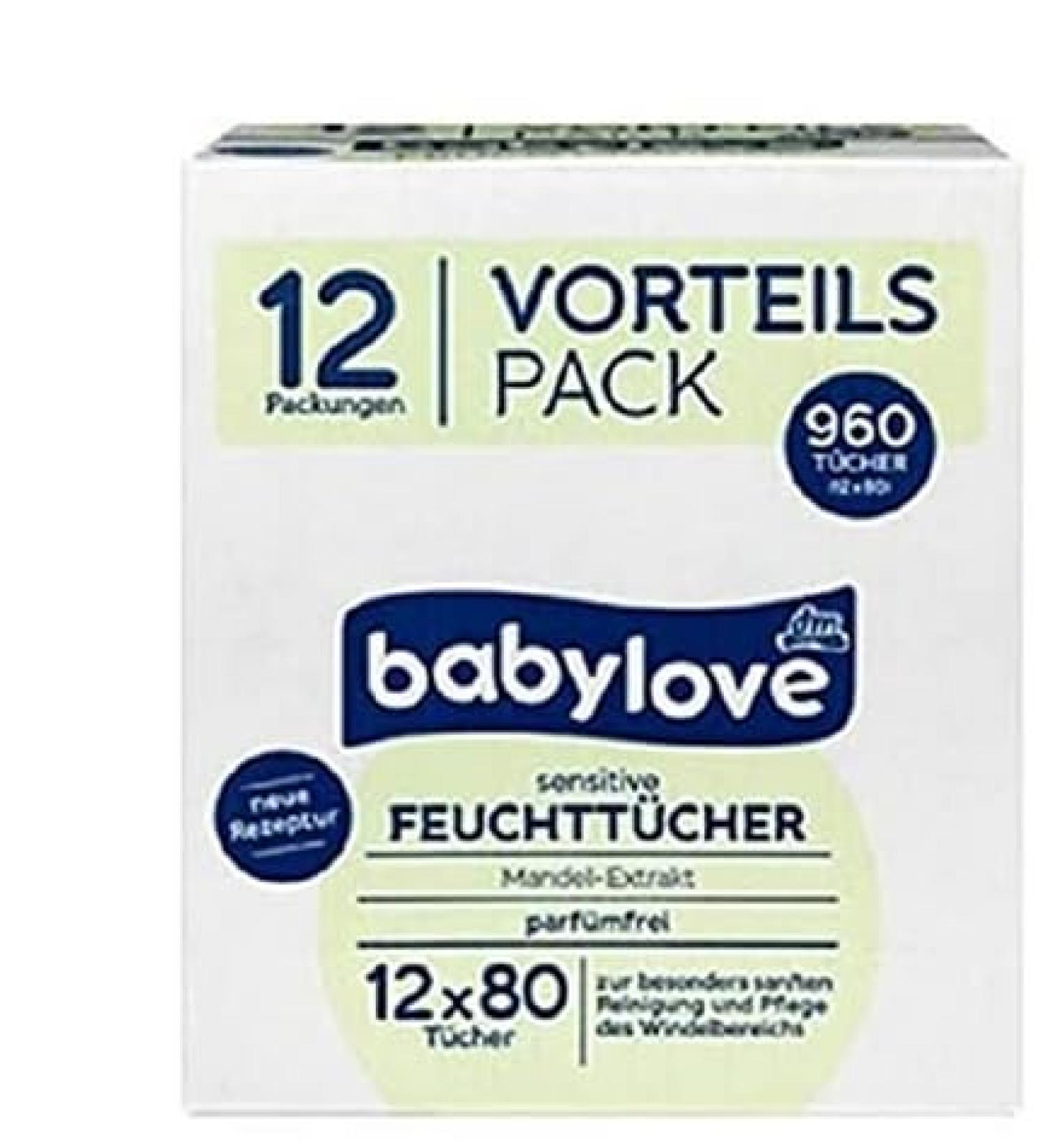babylove Value Pack Wet Wipes 12 x 80 pieces 960 pieces Aloe Vera & Chamomile
