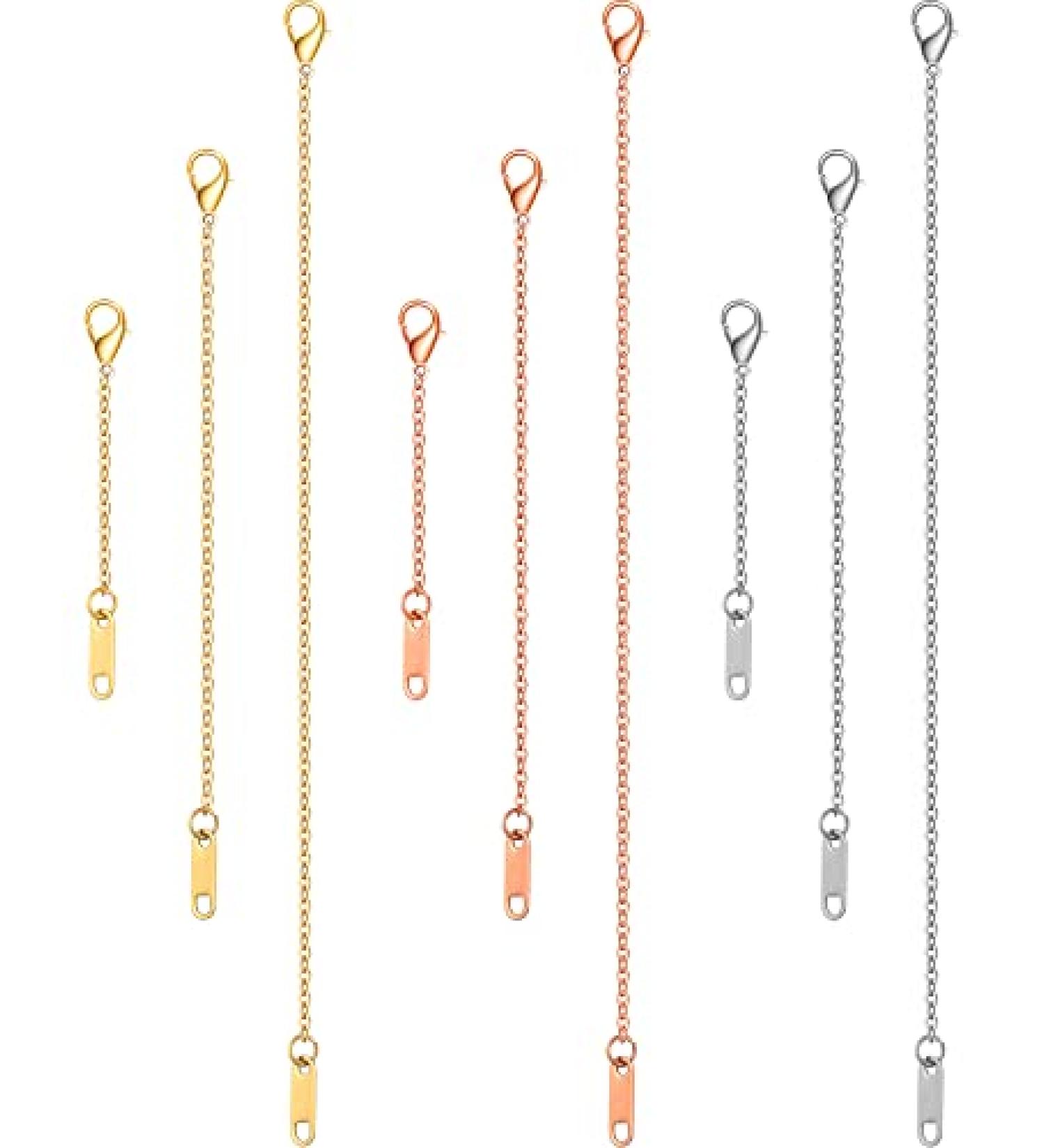 MTLEE 18K Gold Plated Necklace Extender - Rose Gold & Silver Chain Extenders, Jewelry & Choker Delicate Stainless Steel Anklet Extender with Clasp - 2/4/6 Inches - Buy Online on GoSupps.com