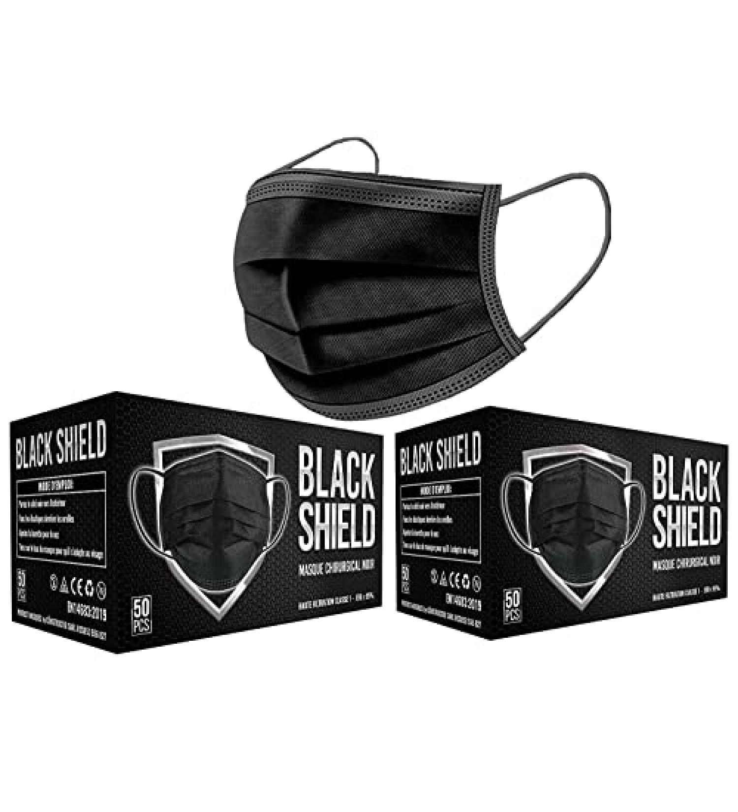 Black Shield 100+2 Black Face Masks - 3 Layers - Ultra Comfy - Disposable - Buy Online on GoSupps.com