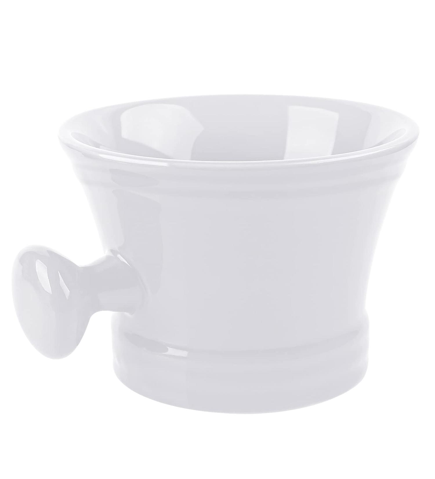 Linkidea Ceramic Shaving Mug with Knob Handle - Deep Size Wet Shaving Cup in White - Buy Online on GoSupps.com