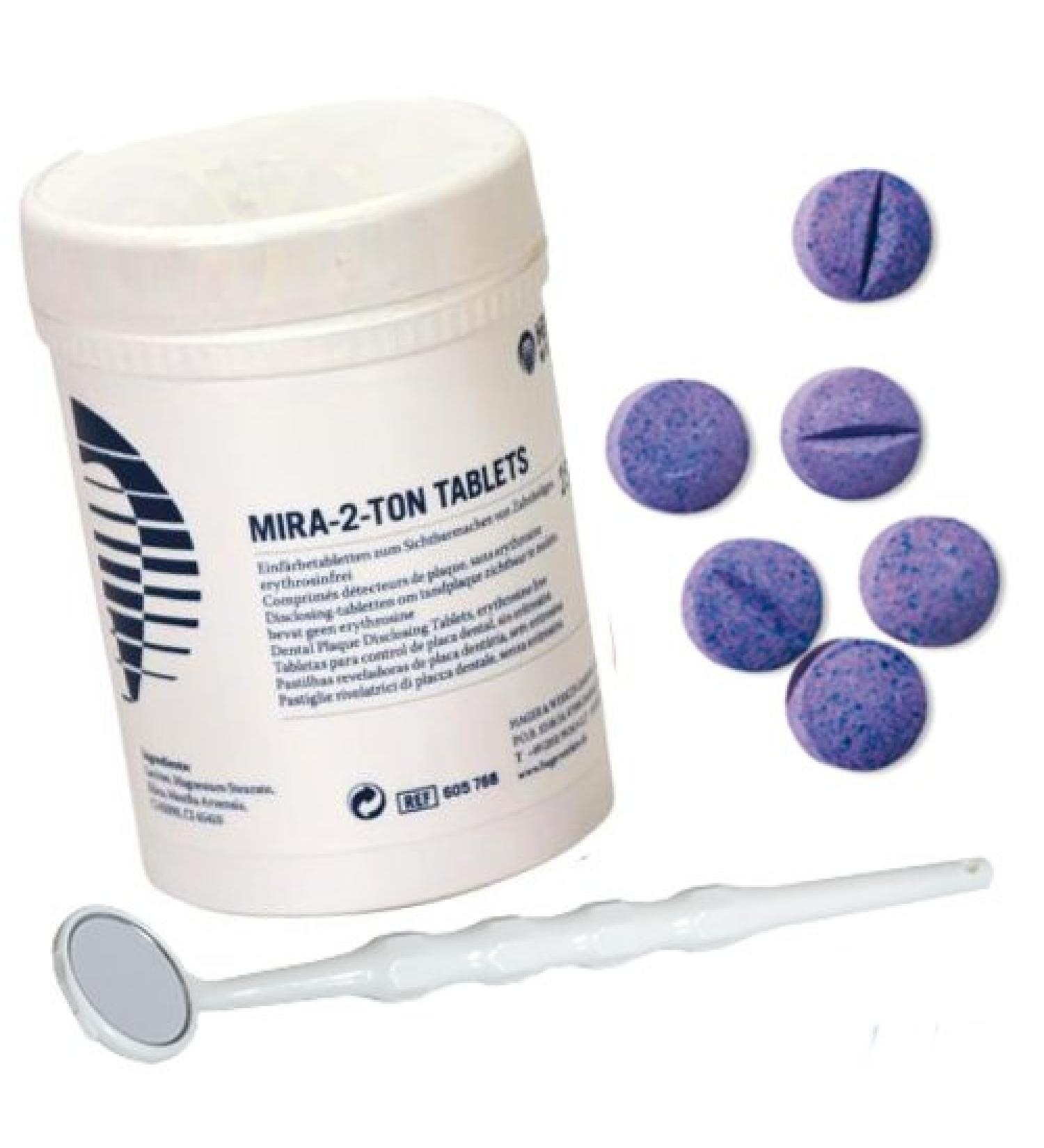 Miradent Mira 2 Ton Plaquetest tooth staining tablets in a pack of 250 with special anti-fog mirror