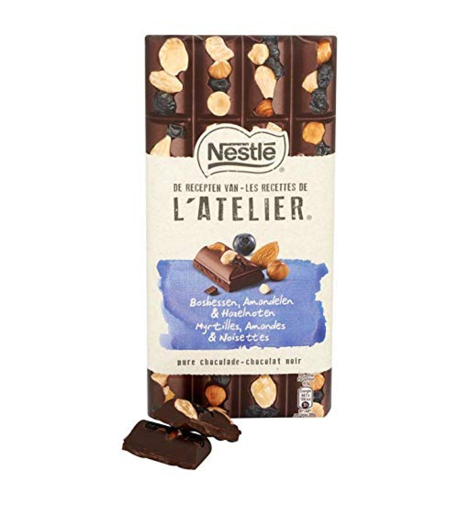 Nestl NESTLE L'ATELIER Dark chocolate with candied blueberries hazelnuts and almonds 195 g