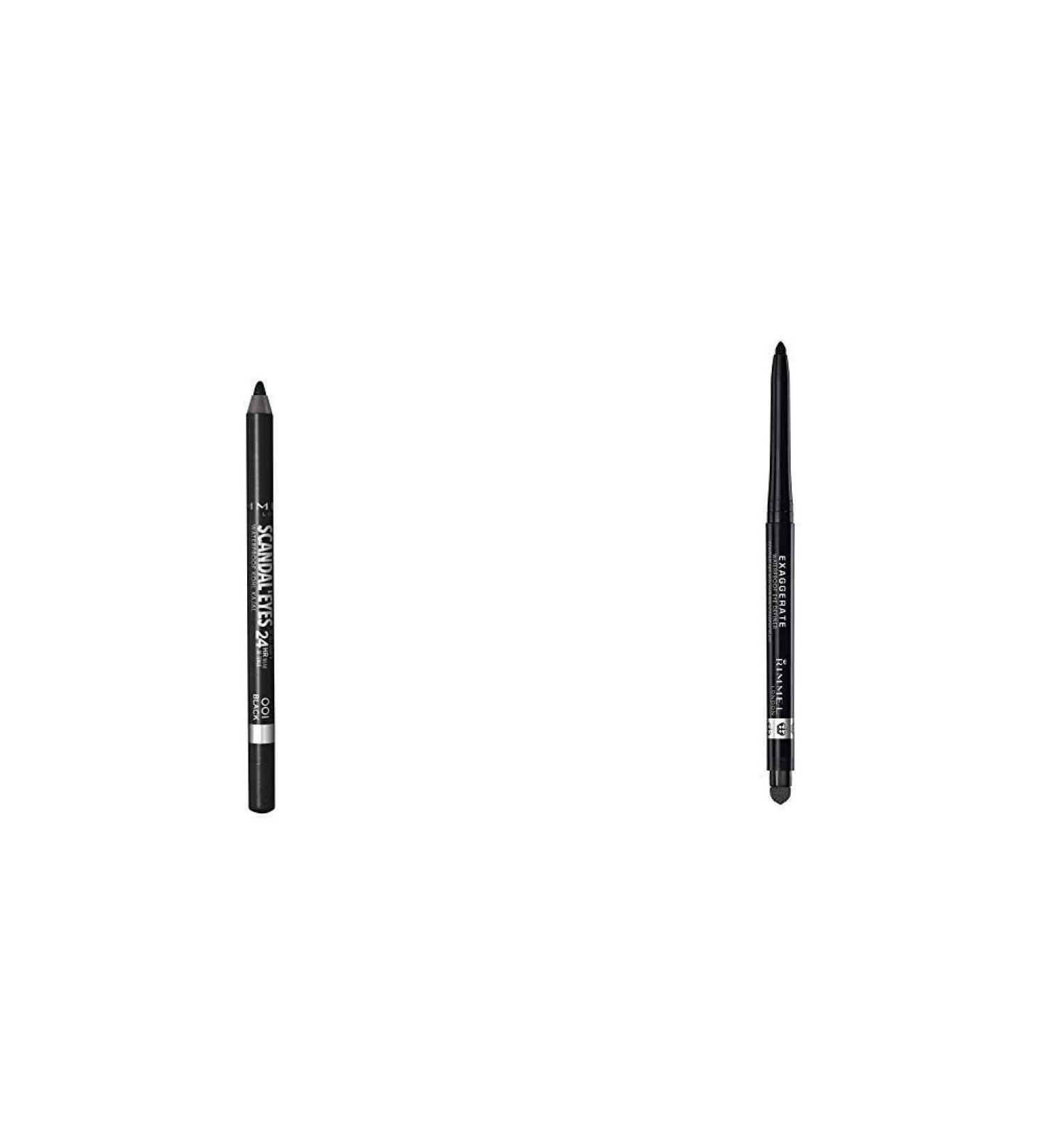 Rimmel Scandaleyes Waterproof Gel Eye Liner Pencil Black & Rimmel Exaggerate Eye Definer Blackest Black 1 Count Waterproof Long Lasting Easy Twist Up Self-Sharpening Eye Color Pencil Black 001/Blackest Black 1 Count