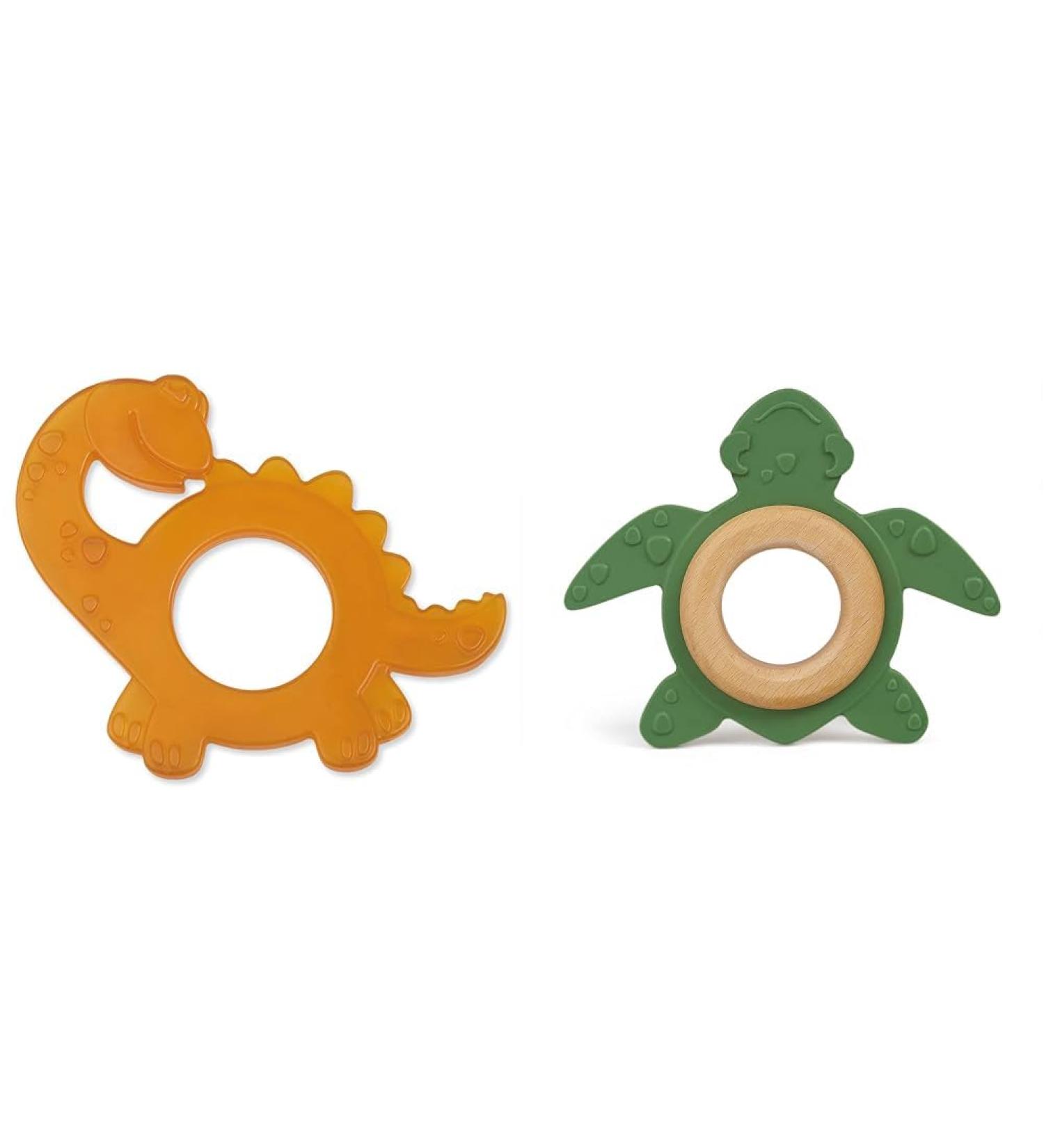 Green Woodpecker Organic Bite Ring & Dinosaur Bundle | Natural Rubber BPA-Free Soft Teething Toy for Baby - Promotes Fine Motor Skills - Buy Online on GoSupps.com