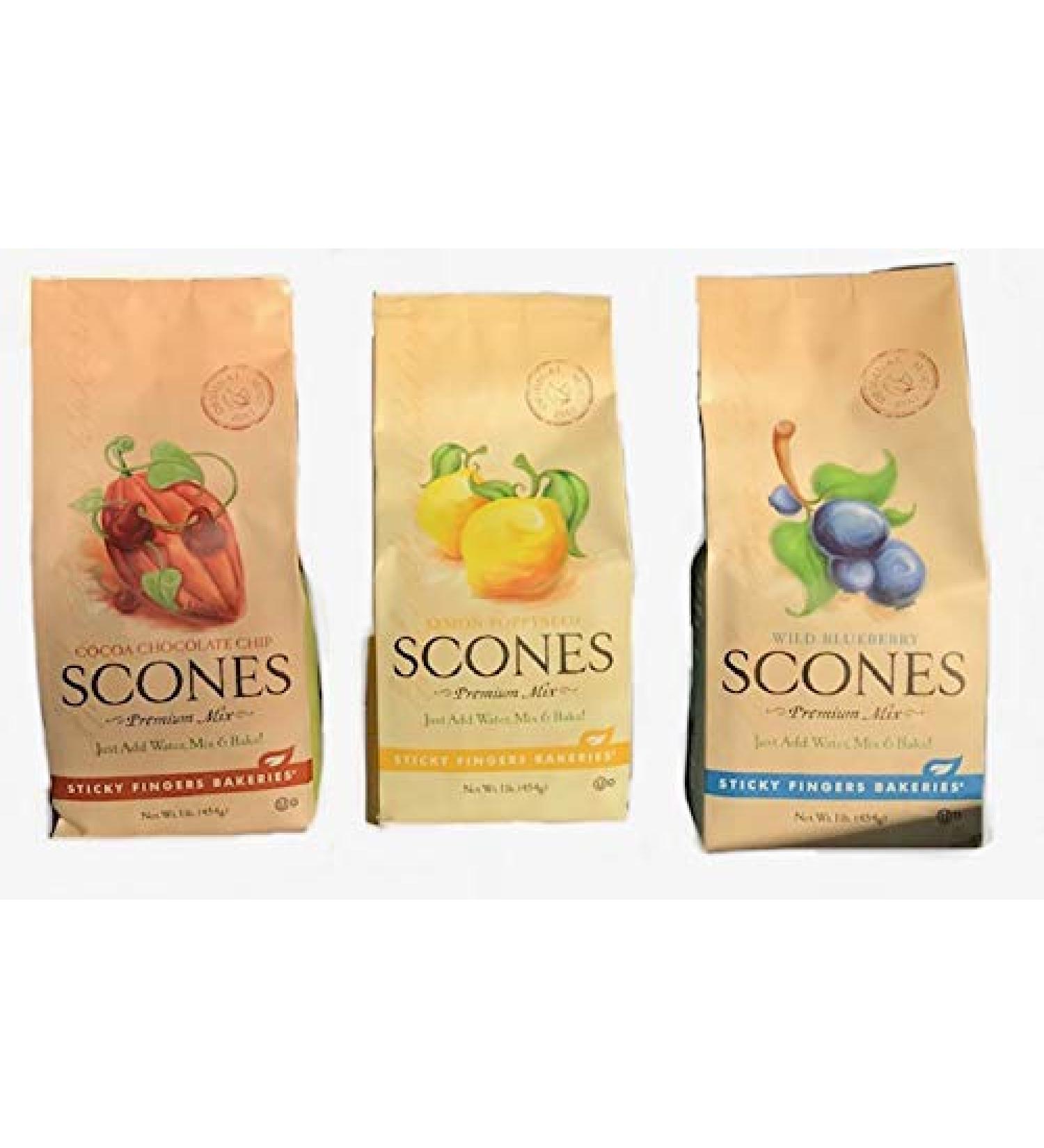 Sticky Fingers Bakeries Premium Scone Variety Mix - Lemon Poppyseed, Wild Blueberry, Cocoa Chocolate Chip (Pack of 3) - Buy Online on GoSupps.com