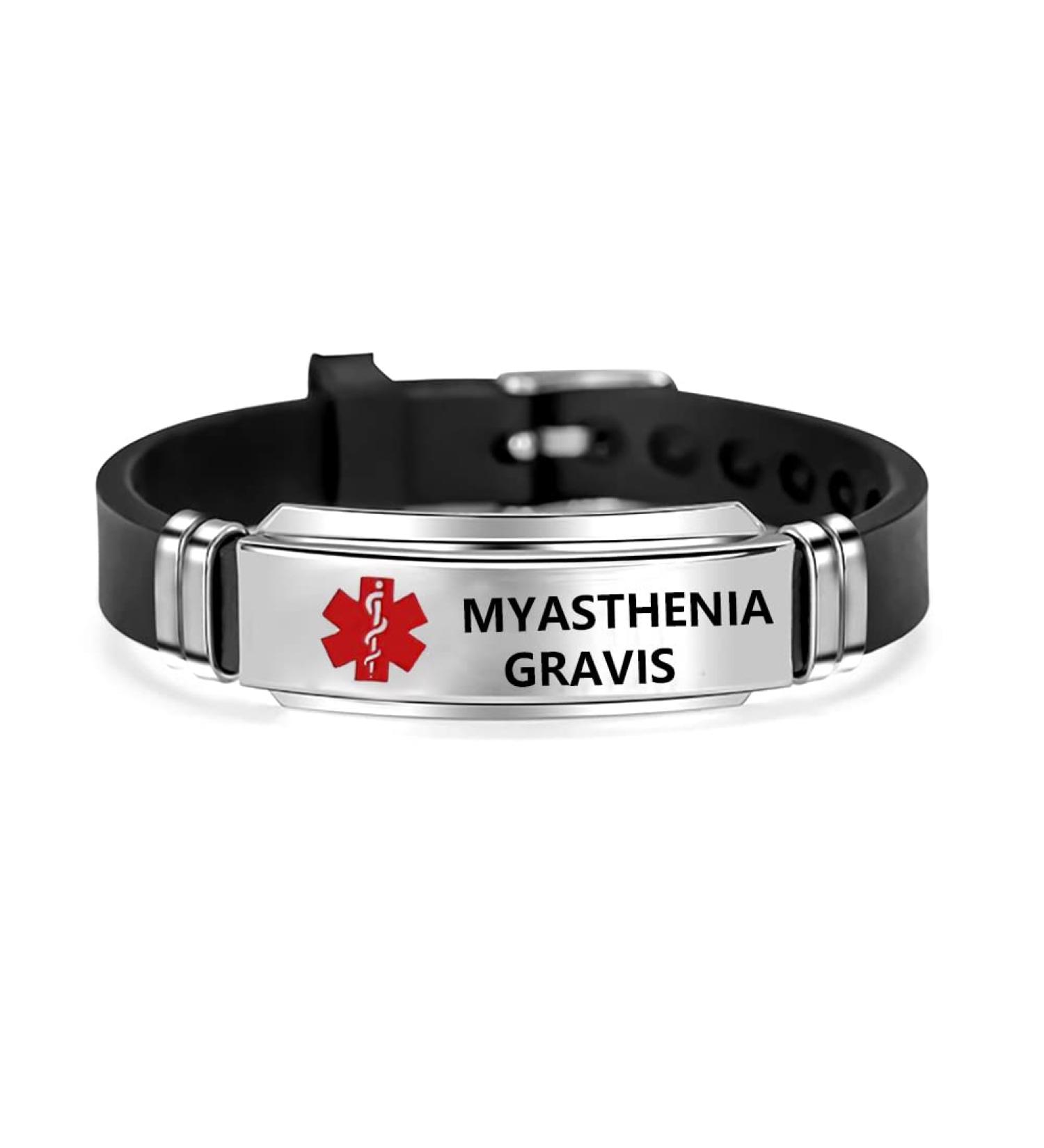 Red Myasthenia Gravis Medical Alert Bracelet | Emergency First Aid | Engraved Silicone Wristband - Buy Online on GoSupps.com
