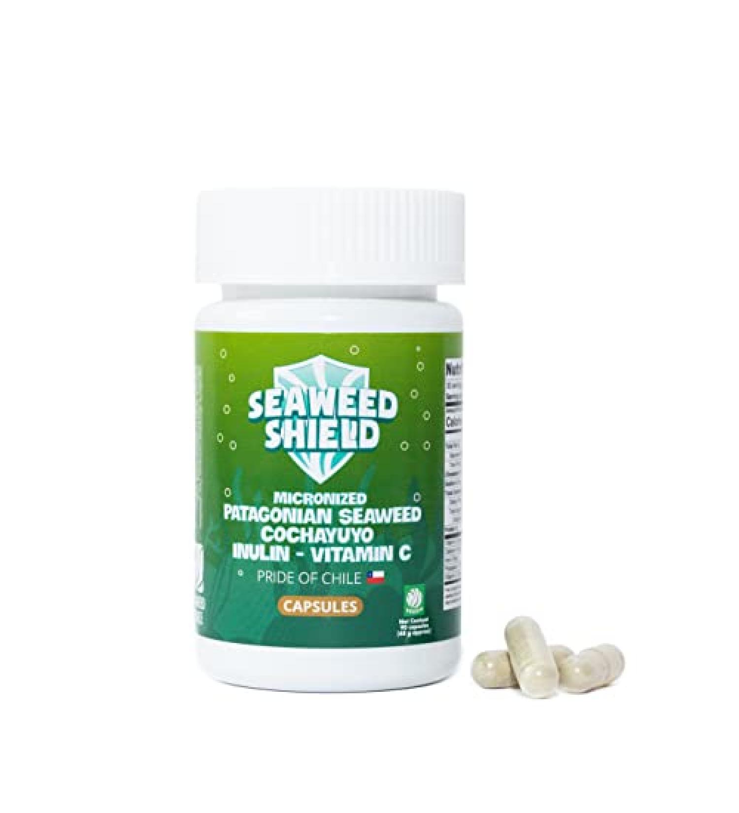 Patagonian Seaweed Shield Supplement | 100% Organic Antartic Durvillea & Cochayuyo Capsules | Rich in Vitamin C & Minerals | 90 Capsules (1 Pack) - Buy Online on GoSupps.com