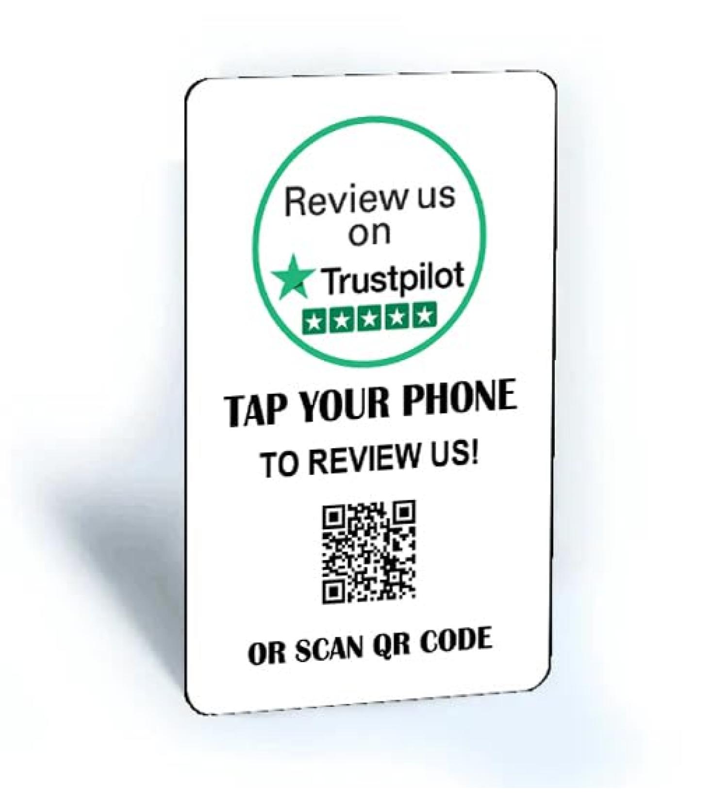Tap and Share Contactless sharing Smart NFC "Review us on Trustpilot" Verification card + QR code