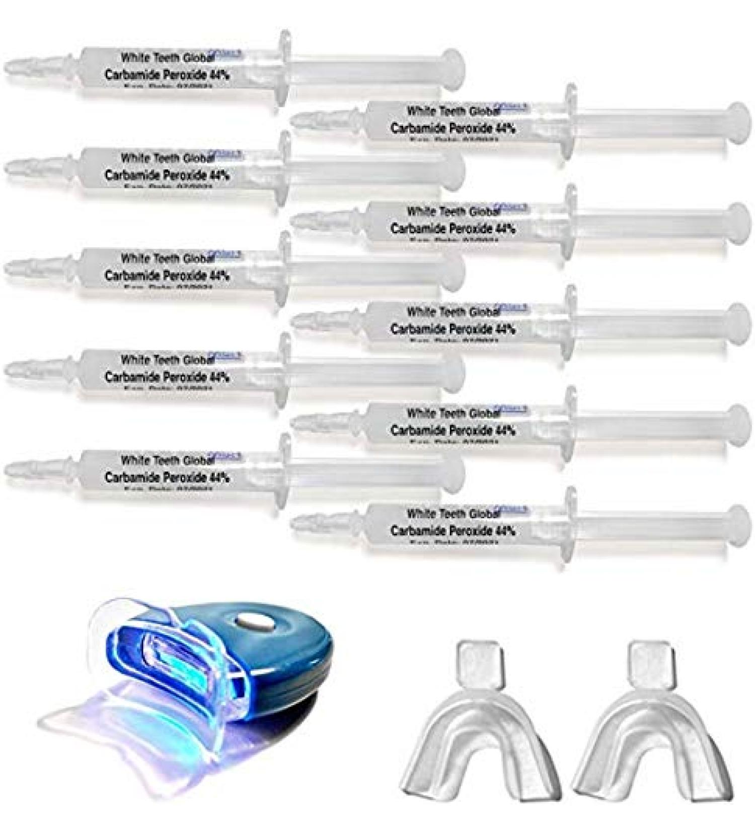 Professional Teeth Whitening Kit | 44 Carbamide Peroxide Gel - LED Accelerator Light - 10 Syringes - 2 Trays - Shade Guide & Instructions - Buy Online on GoSupps.com