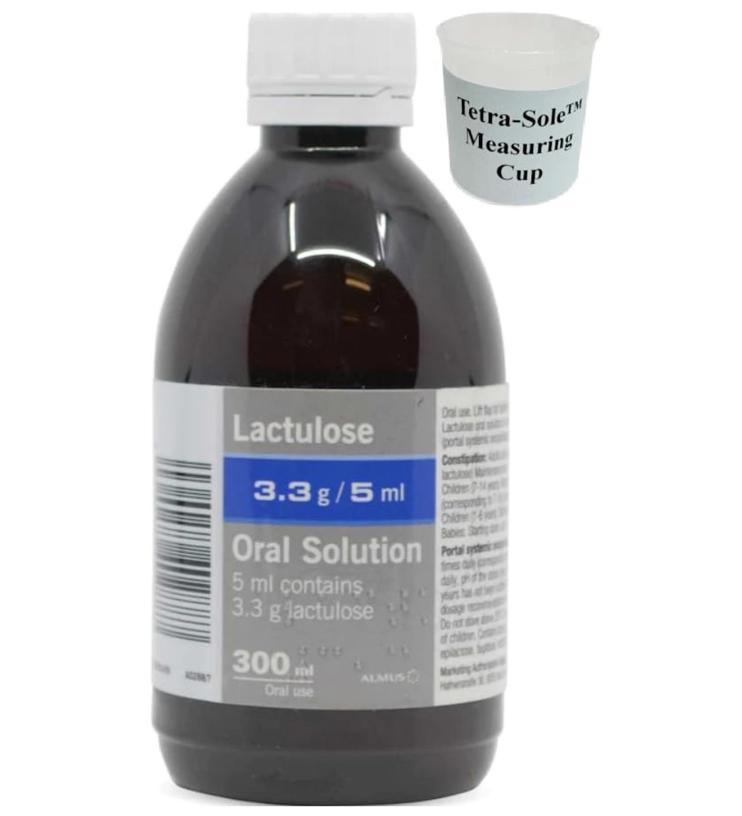 Lactulose Oral Solution + Free Tetra-Sole Measuring Cup: Constipation Relief with Free Measuring Cup: Powerful Laxative Works in 8 Hours: 500ML/300ML (300) 500 ml (Pack of 1)
