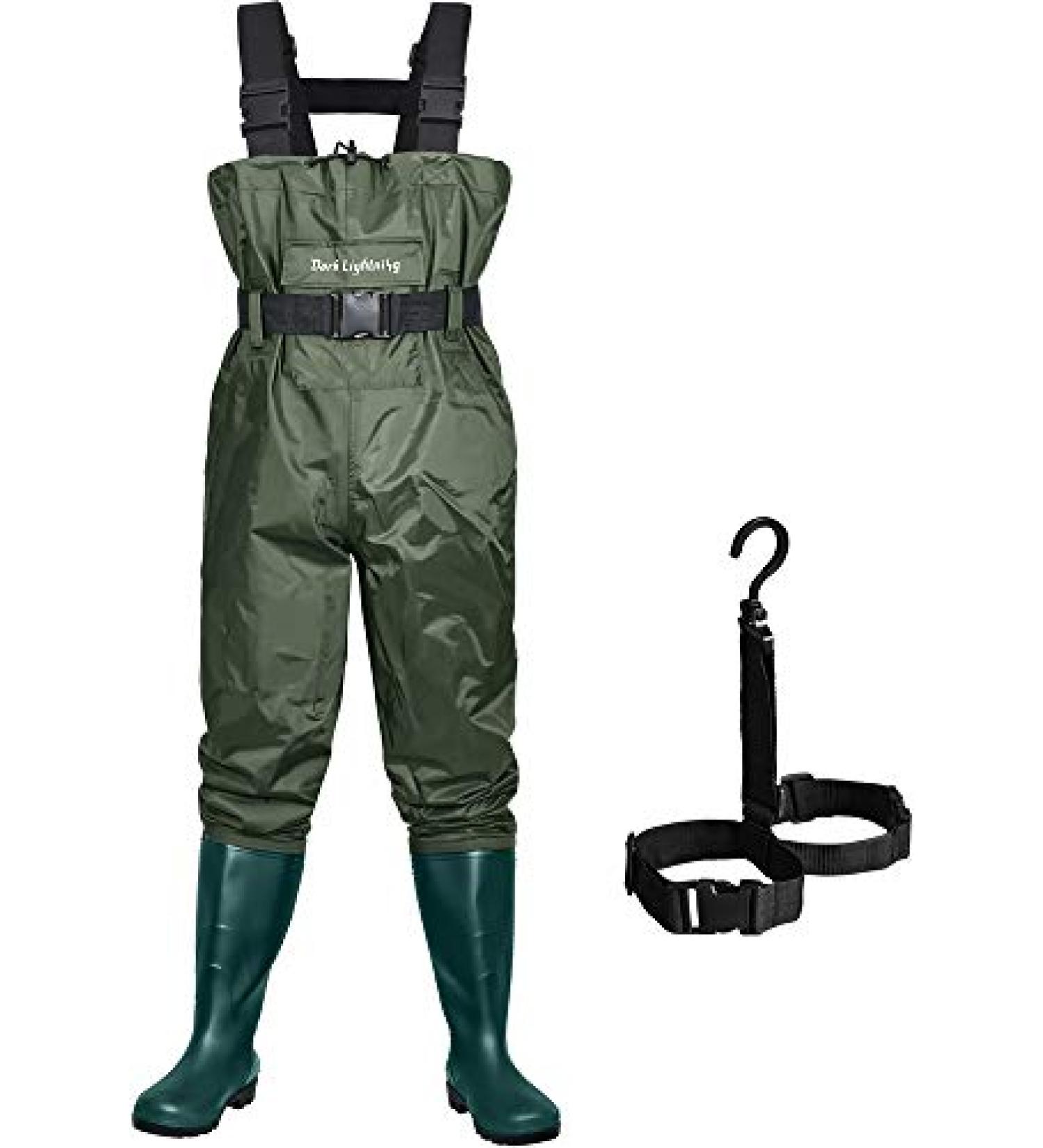 Dark Lightning High Chest Waders with Boots - Green, Men's 11/Women's 13 - Buy Online on GoSupps.com