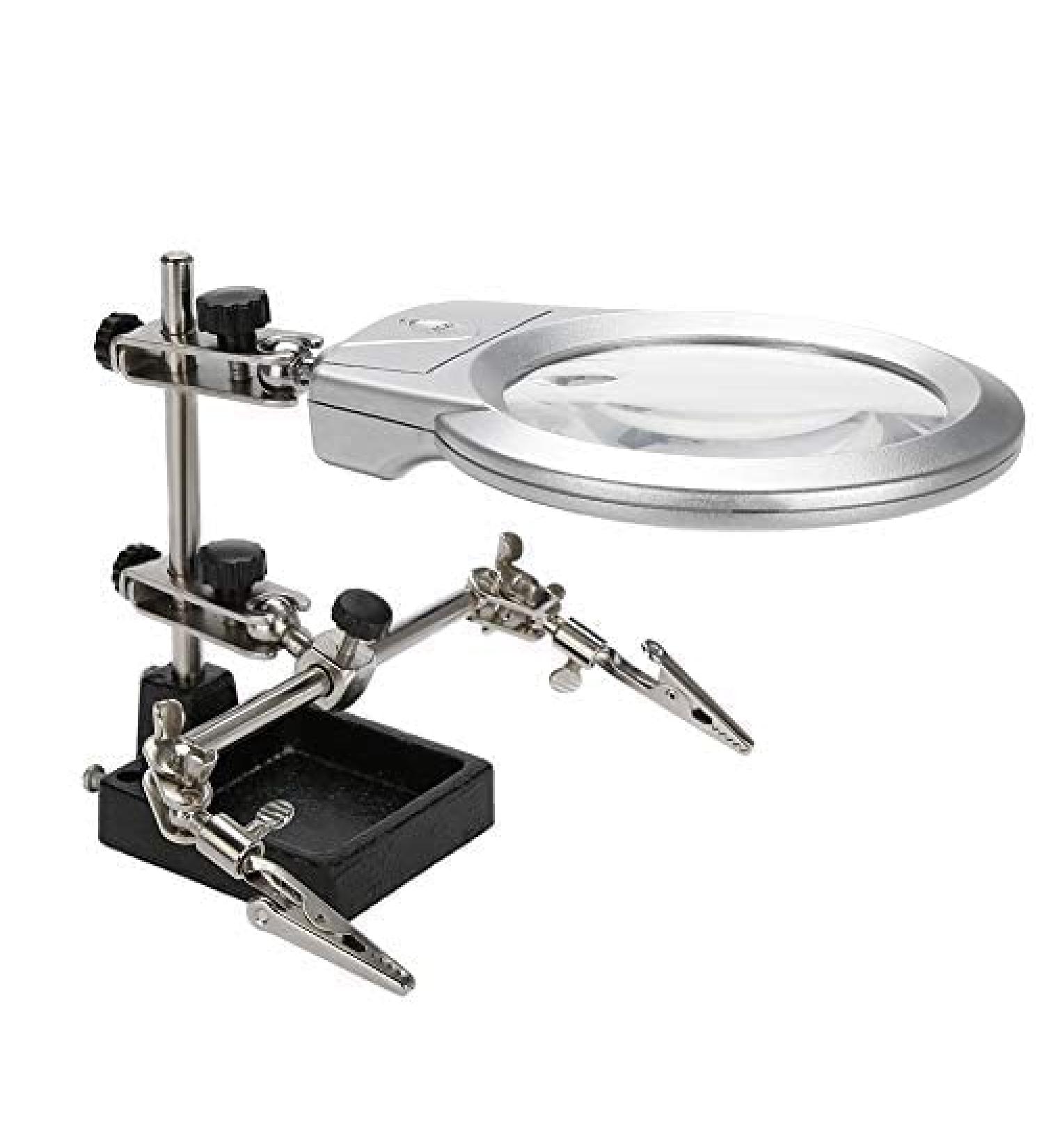 Magnifier with Led Light Alligator Clamp Auxiliary Clip Sturdy Base Dimmable High Clearility for Close Work Reading - Buy Online on GoSupps.com