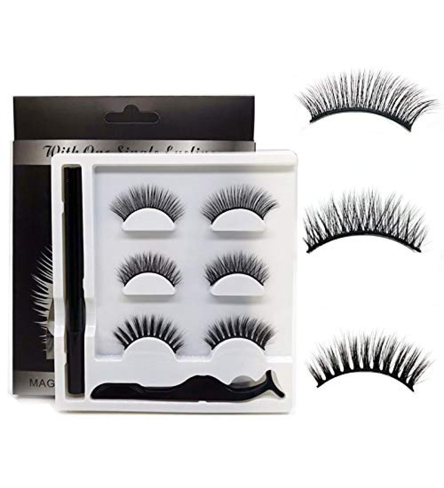  NO GLUE NO MAGNENT 3 Differt Pairs Makeup Magic Eyeliner Lashes Set Tweezer Handmade Natural And Dramatic Look False Eyelashes Eye Lashes Extension (02) - Buy Online on GoSupps.com