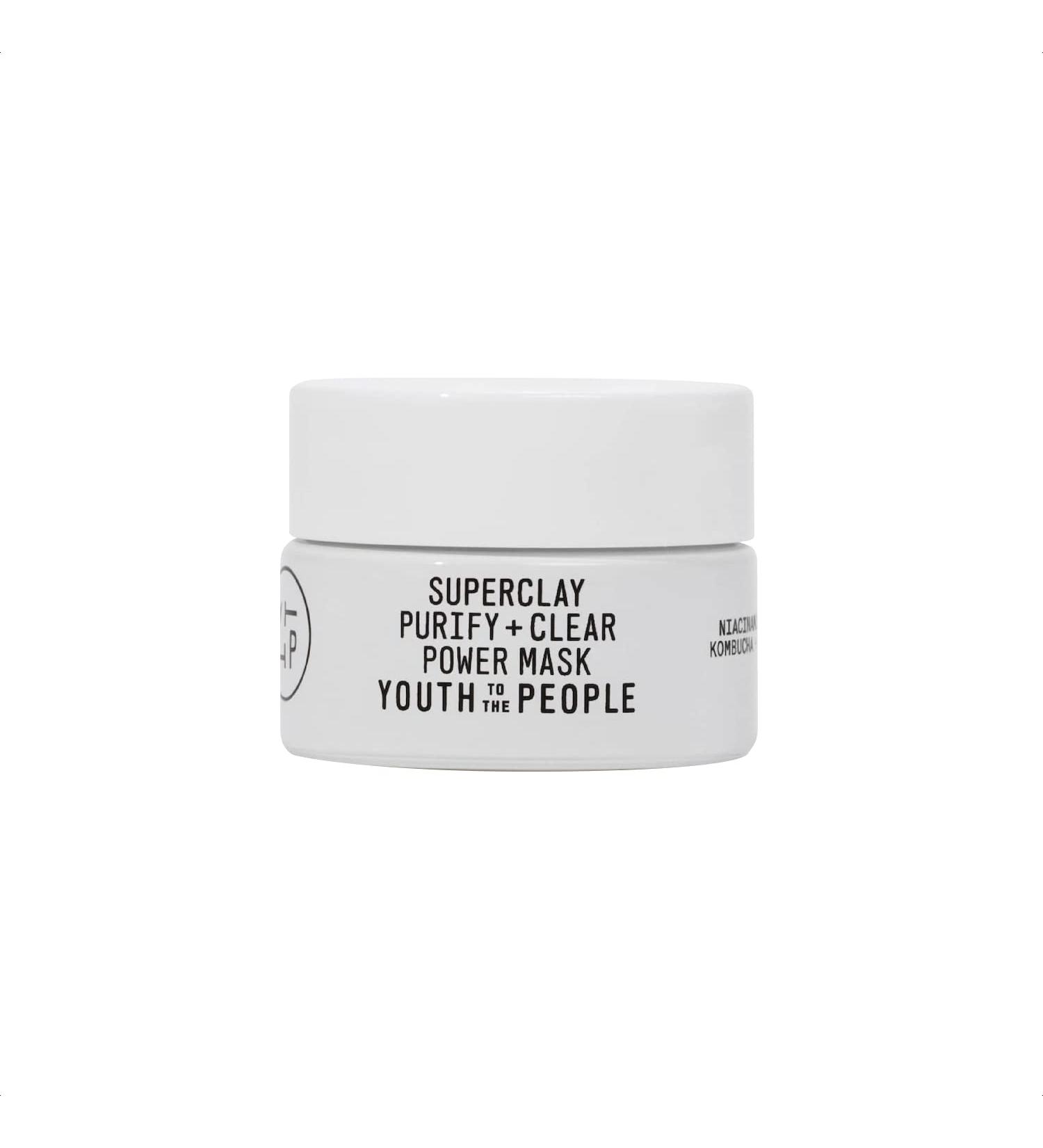 Youth To The People Travel Size Superclay Purify + Clear Power Mask - BHA  Salicylic Acid + Niacinamide Clay Facial Mask to Help Clear Pores and Absorb Excess Oil - Vegan Skincare (0.5 oz) 0.5 Ounce (Pack of 1)