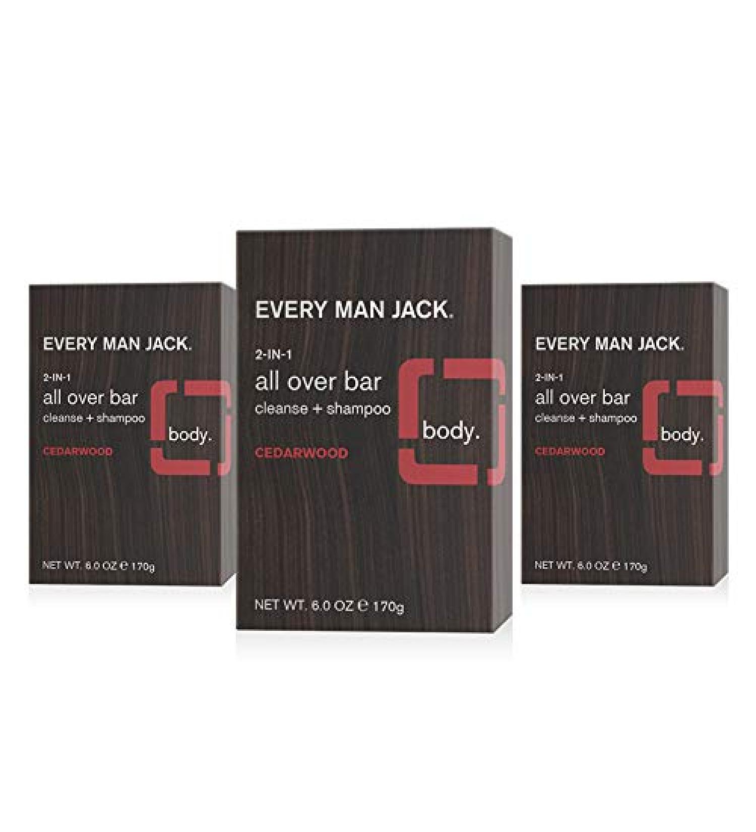 Every Man Jack Cedarwood Men's Soap Bar for Body and Hair - 3 Pack, Shea Butter, Aloe Vera, Glycerin - Deep Cleansing & Hydrating Bar Soap for Men - Naturally Derived Formula - Buy Online on GoSupps.com