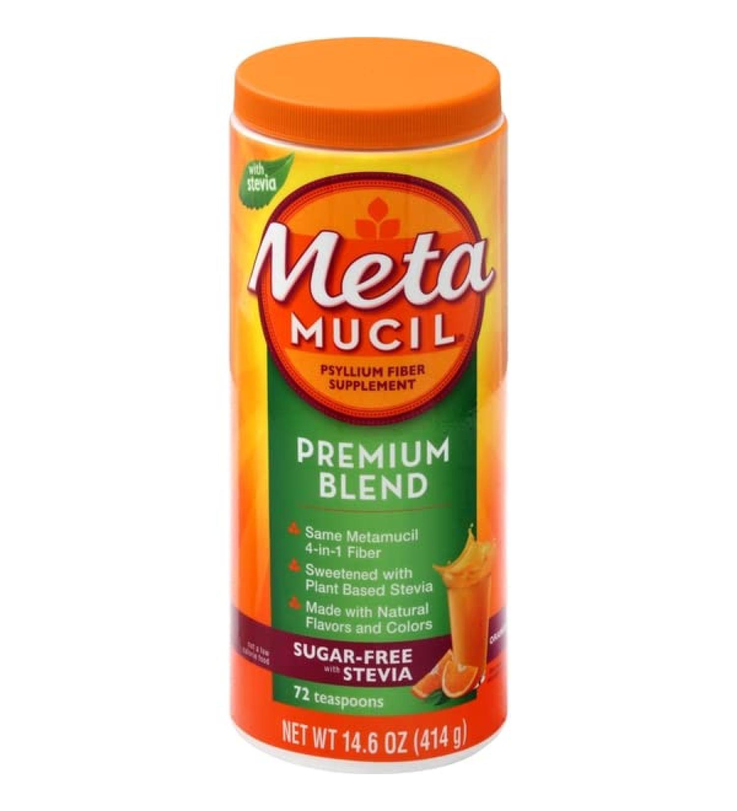 Meta Mucil Premium Blend Psyllium Fiber Powder Sugar-Free with Stevia Orange - 14.6 oz