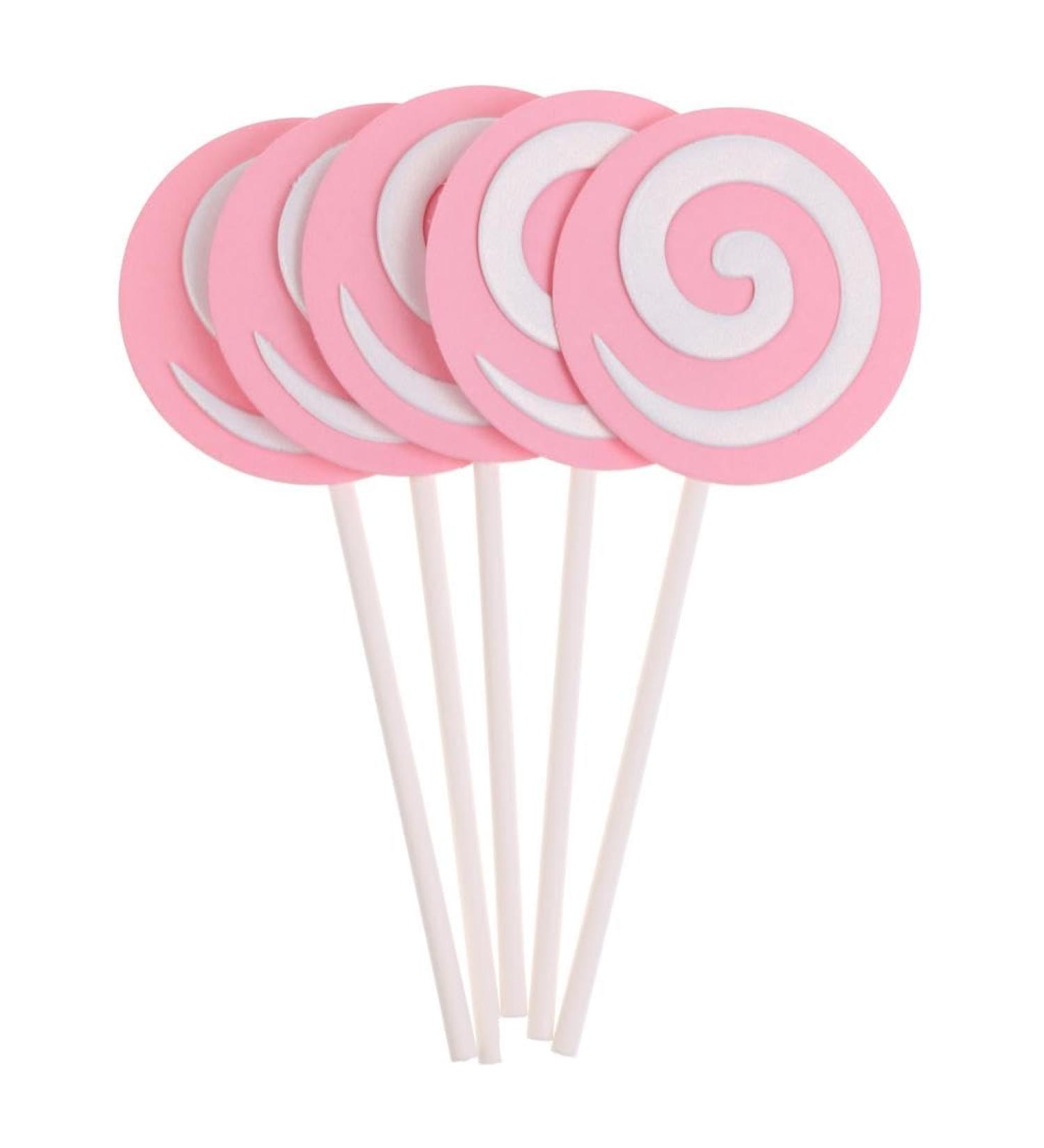 5PCS Lollipop Shaped Cake Toppers in Pink for Decoration Cupcake Toppers for Baby Shower Birthday Party Wedding - Buy Online on GoSupps.com