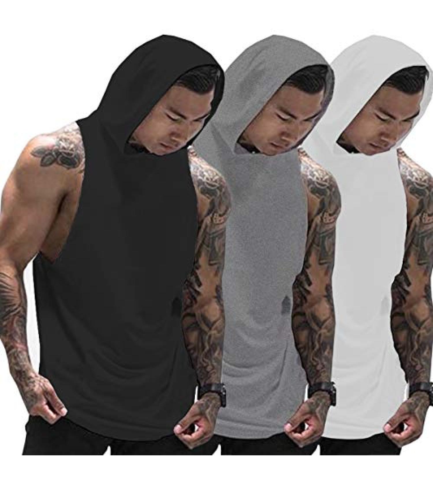 Muscle Killer 3-Pack Men's Workout Hooded Tank Tops - Sleeveless Gym Hoodies - Black/Gray/White - Size Medium - Buy Online on GoSupps.com