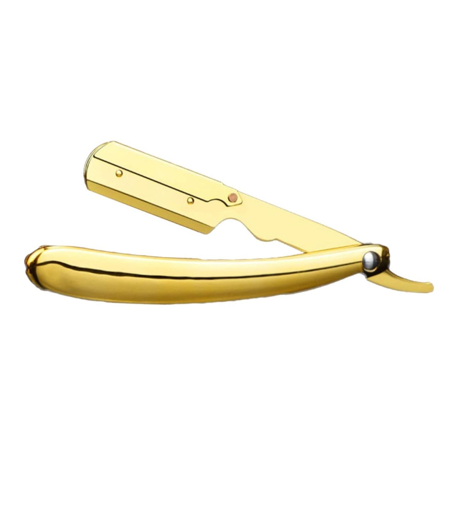 Fomiyes Stainless Steel Engraved Folding Razor Holder - Rustproof Manual Hairdresser Razor - 14.5x2.5cm - Elegant Golden Design - Buy Online on GoSupps.com