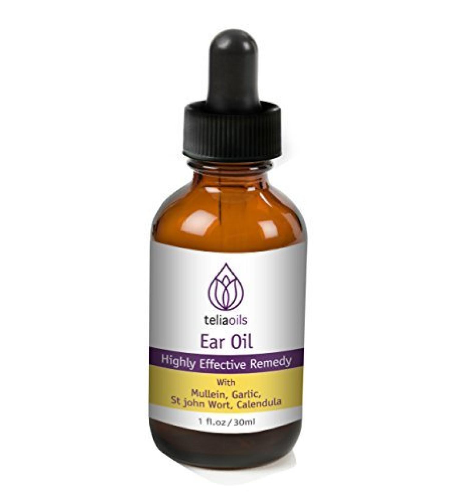 Teliaoils Natural Ear Drops Essential Oil with Garlic and Mullein - Herbal Ear Oil Remedy for Easy Earwax Removal  Discomfort & Ringing Relief - Natural Soothing  Deep Cleansing Properties - 1 oz.