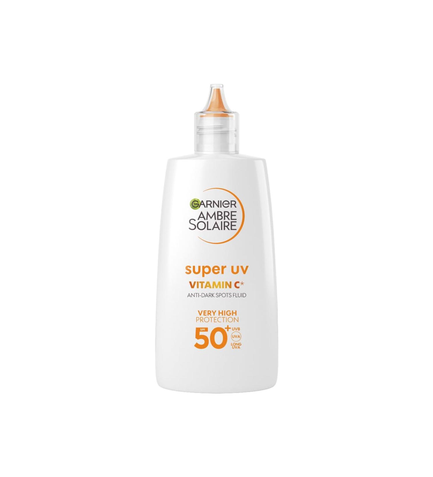 Garnier Ambre Solaire Daily UV Fluid SPF50+ Corrects & Prevents Dark Spots Boosts Glow Invisible Finish Super UV Vitamin C 40ml - Buy Online on GoSupps.com