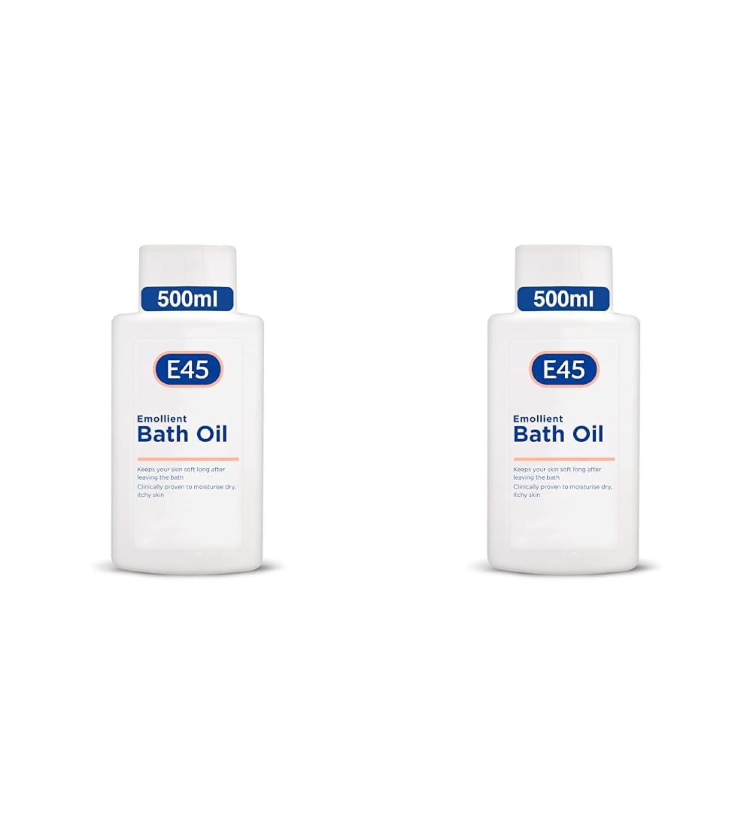 E45 Bath Oil 500 ml E45 Bath Oil Emollient to Moisturise & Hydrate Dry Skin Gently Cleanses for Soft Skin Soap Free & Perfume Free Emollient Bath & Shower Oil Body Wash - Dermatologically Tested - Buy Online on GoSupps.com