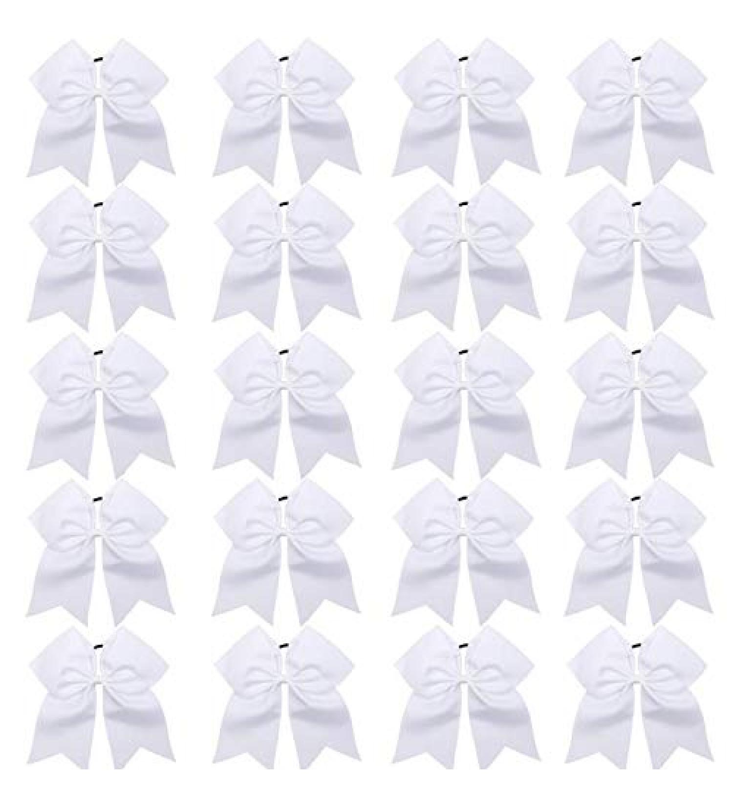 Handmade 8 Large White Cheer Bows - Set of 20 | Grosgrain Ribbon Hair Accessories for Teen Girls and Cheerleaders - Buy Online on GoSupps.com