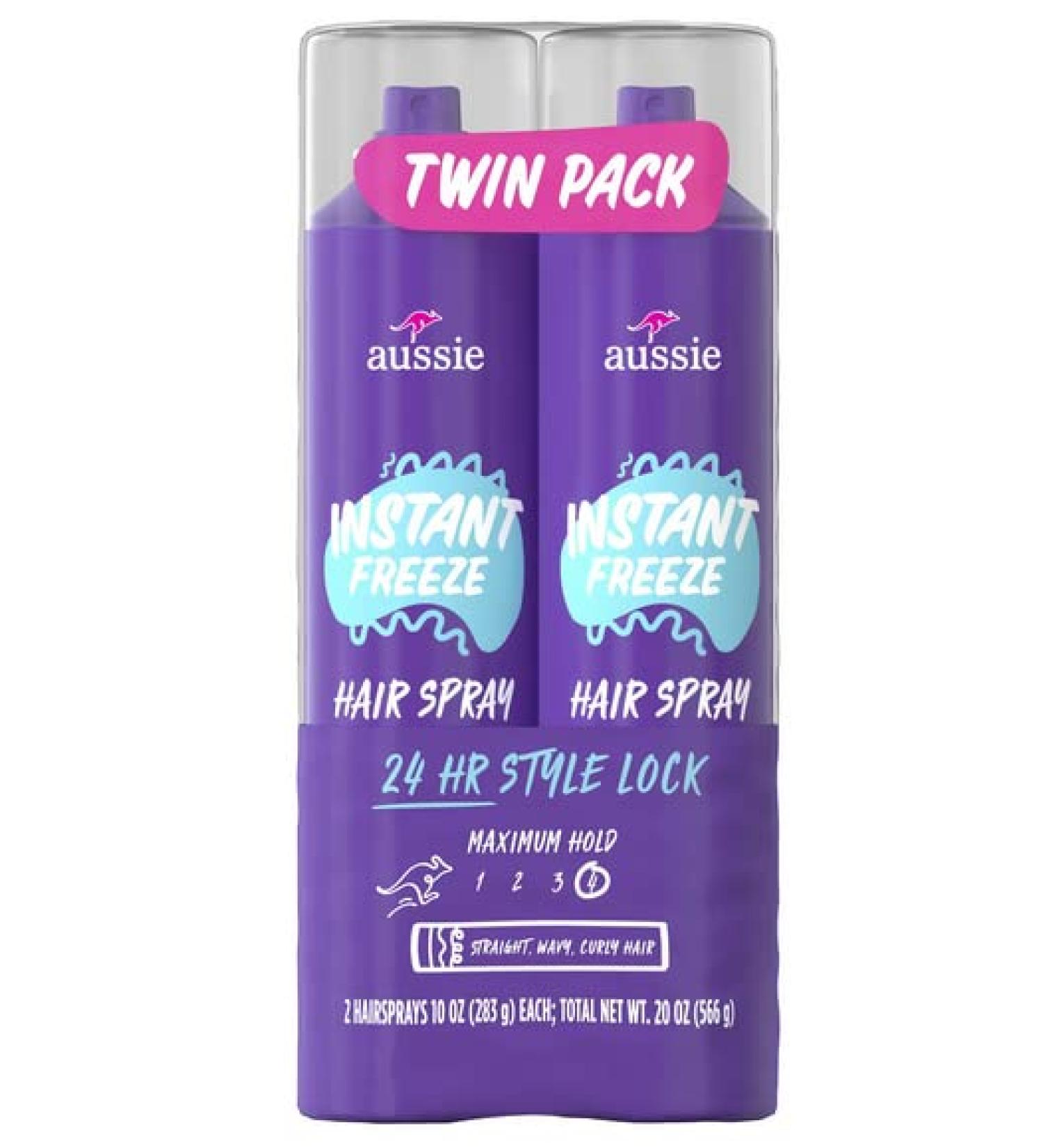 Aussie Instant Freeze Hair Spray for Curly Hair Straight Hair and Wavy Hair 10 oz-Two Pack - Buy Online on GoSupps.com