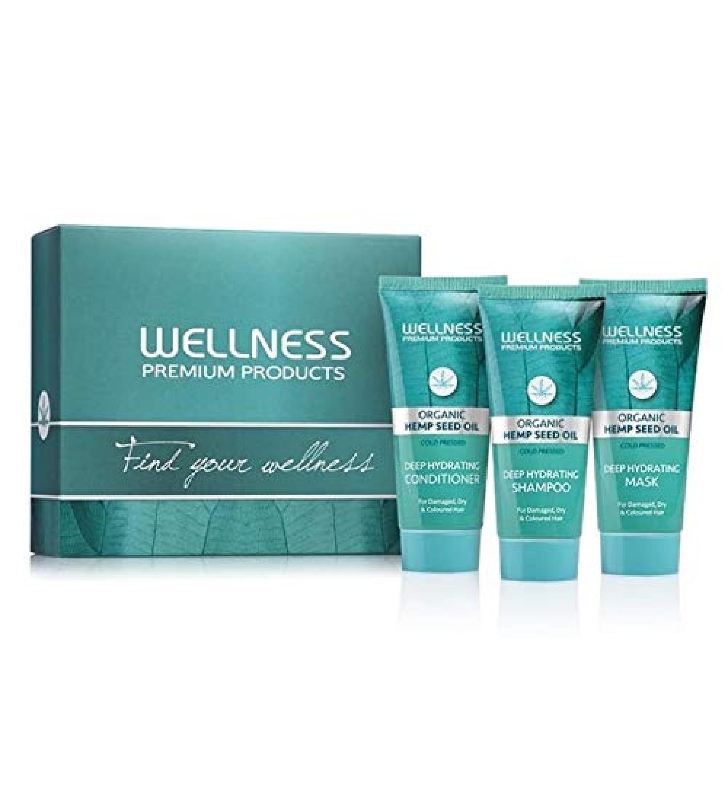 Wellness Premium Hydration Travel Box | Shampoo Conditioner & Mask for All Hair Types | Organic Hemp Oil Infused | International Shipping Available - Buy Online on GoSupps.com