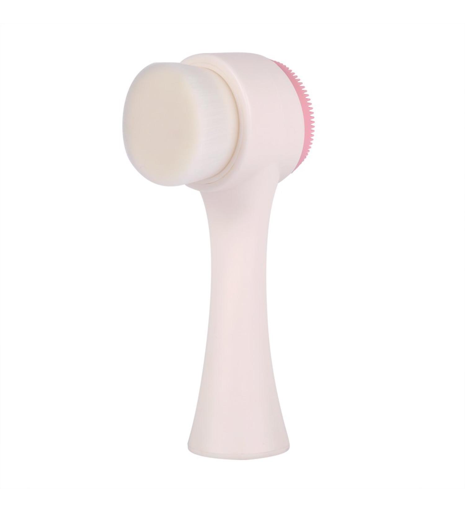 Facial Cleansing Brush Soft Double Sides Deep Cleaning Face Brush Silicone Face Exfoliator Brush Cleanser with Handle for Skincare - Pink - Buy Online on GoSupps.com