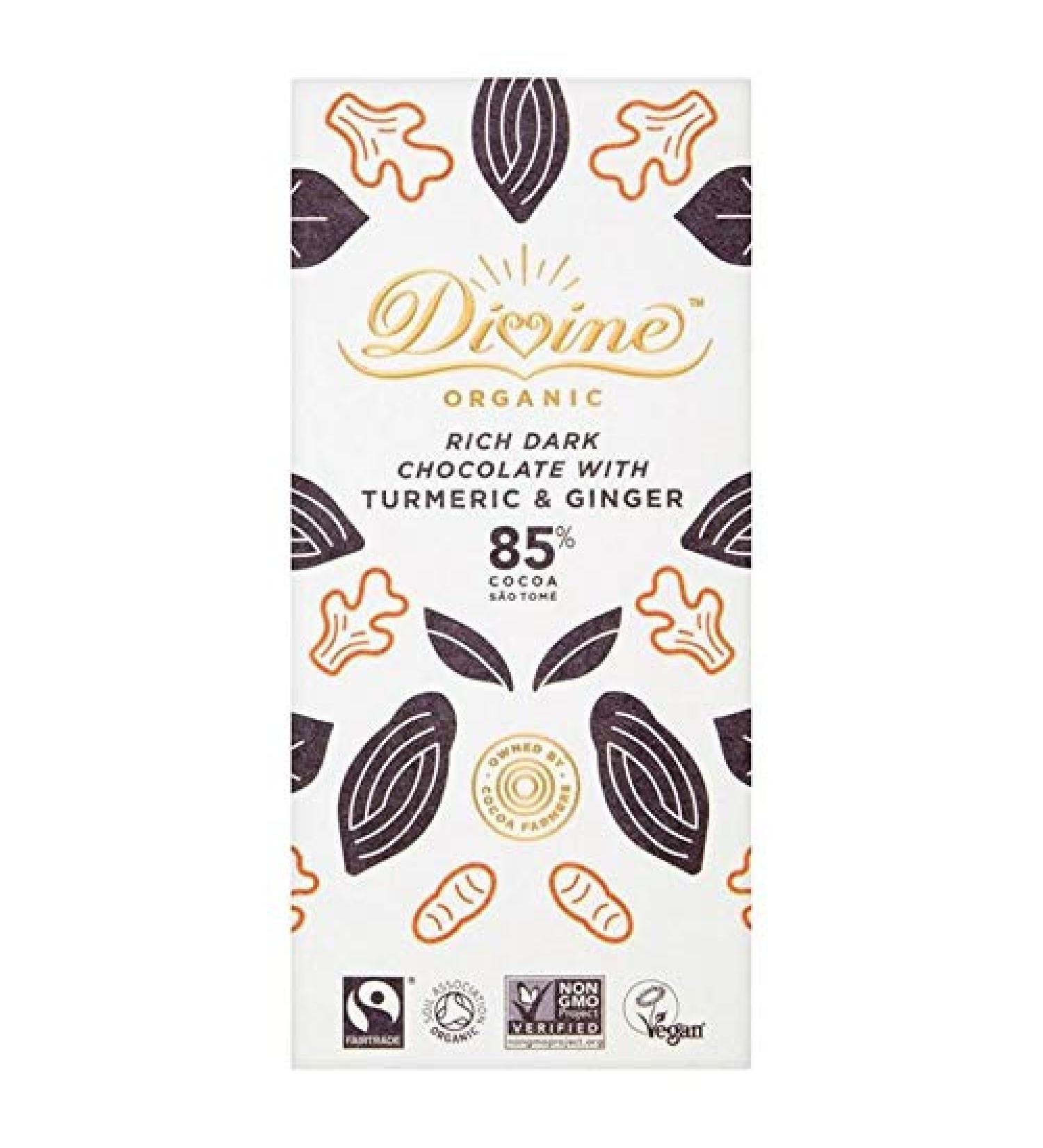 Divine Divine Organic 85% Dark with Turmeric & Ginger 80g