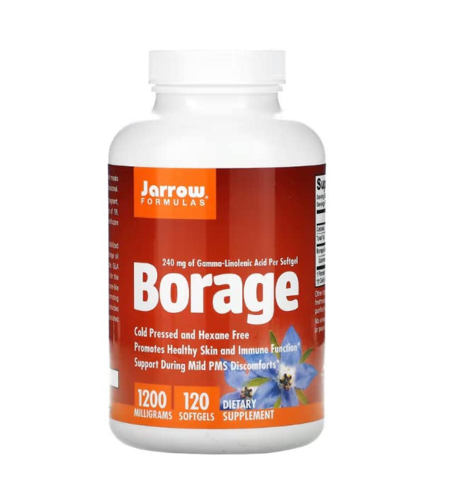 Jarrow Formulas Borage Oil 1200mg with Gamma-Linolenic Acid - 120 Softgels | Gluten-Free, Soy-Free, Non-GMO, Laboratory Tested - Buy Online on GoSupps.com