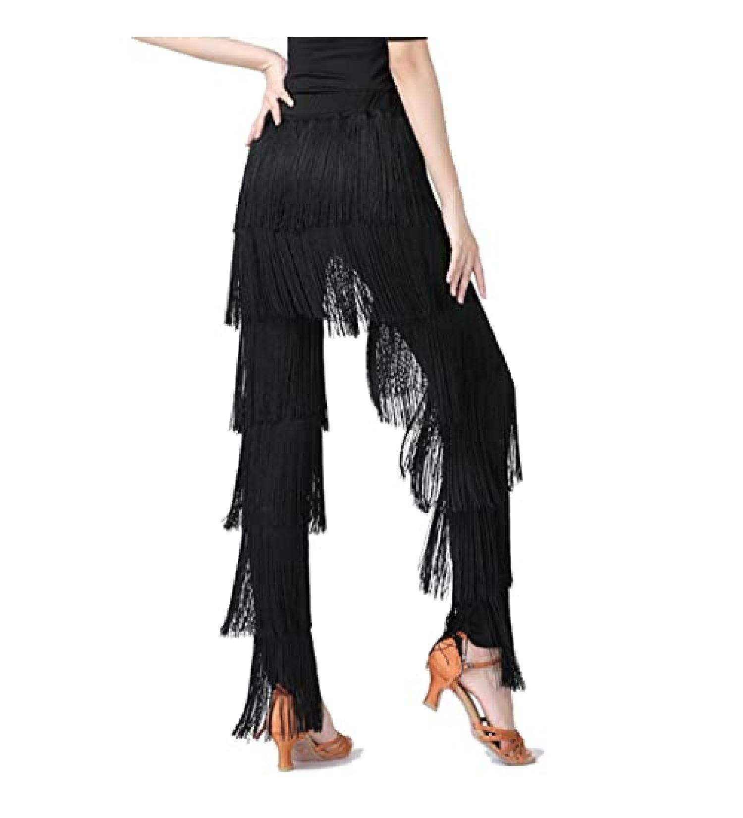 Women's Latin Dance Pants | Professional Black Fringe Practice Pants - Buy Online on GoSupps.com