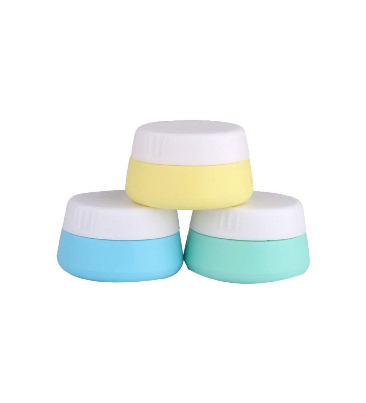 Solustre 3PC Silicone Cosmetic Containers - Travel Lotion Bottles for Creams | 20ml Sample Glasses with Densely Sealed Lids - Buy Online on GoSupps.com