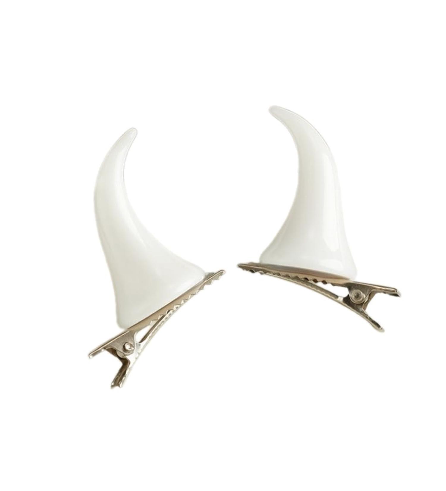 Limtula 1pair Bull Horn Shape Hairpins Hot Girl Goth Duckbills Hair Clip Halloween Goth Ponytail Braids Hair Clip for Woman White - Buy Online on GoSupps.com