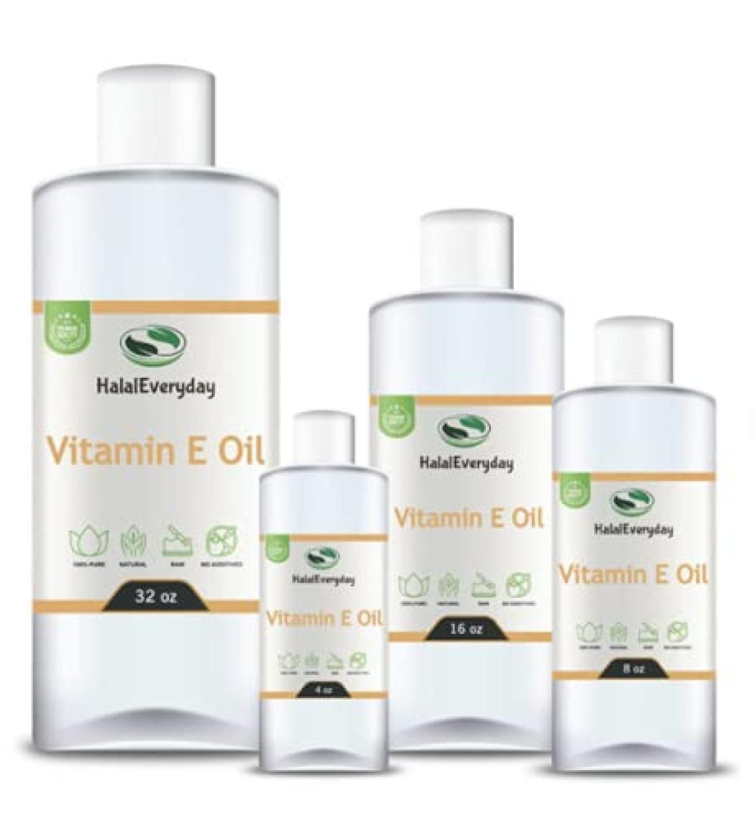 HalalEveryDay Vitamin E Oil 100% Pure & All Natural 8 oz | Premium Quality | Antioxidant Gluten Free | Full Spectrum | Smooth Moisturizing Face Oil |