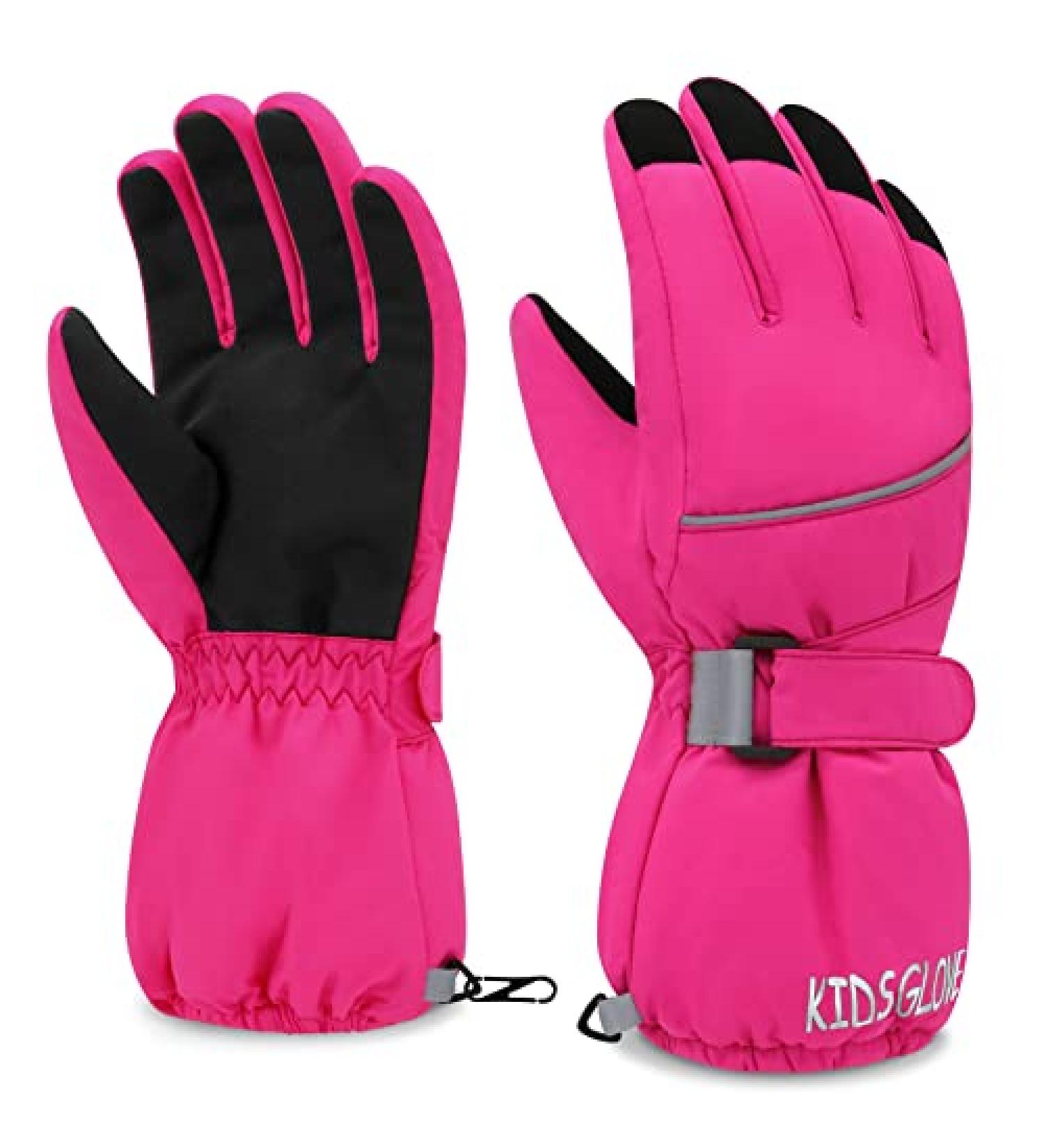 Olreco Kids Snow Gloves - Waterproof Winter Ski Gloves for Boys & Girls (7-10 Years) - Rose - Buy Online on GoSupps.com
