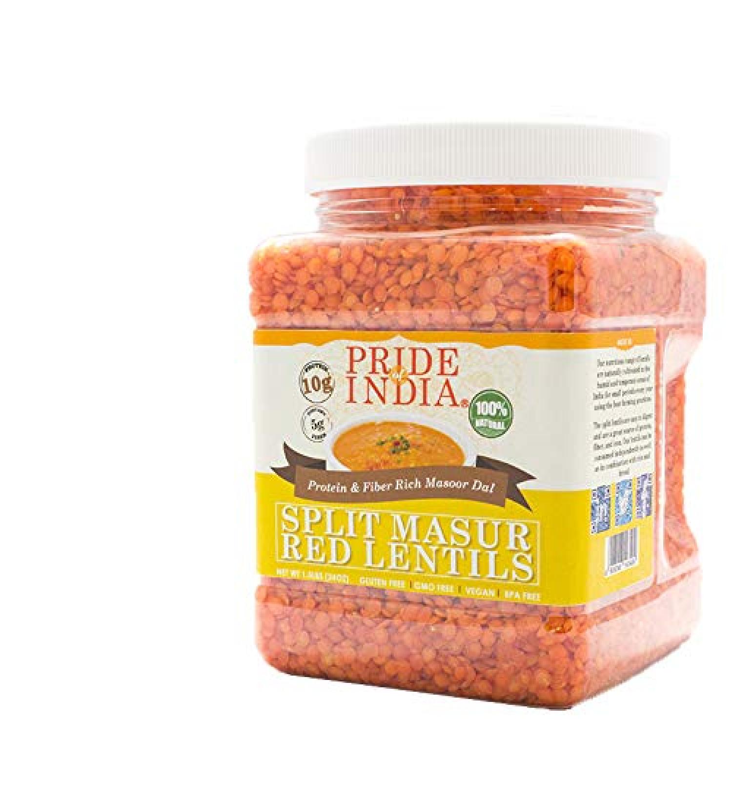 Pride of India Masur Red Lentils - Protein & Fiber Rich Masoor Dal - 1.5lb Jar - Buy Online on GoSupps.com