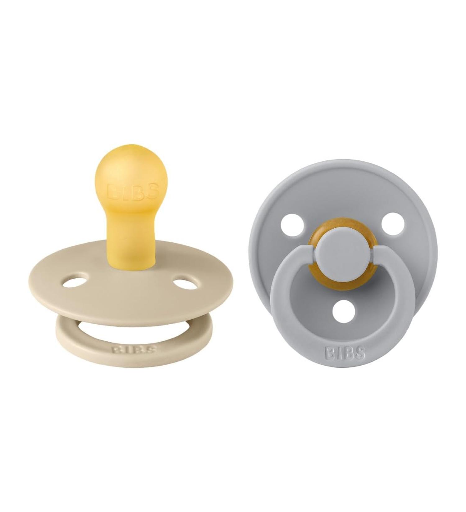 BIBS Color Schnuller 2-Pack | BPA-Free Cherry Shape Nipple | Natural Rubber Pacifiers for 0-6 Months | Made in Denmark - Vanilla/Cloud - Buy Online on GoSupps.com