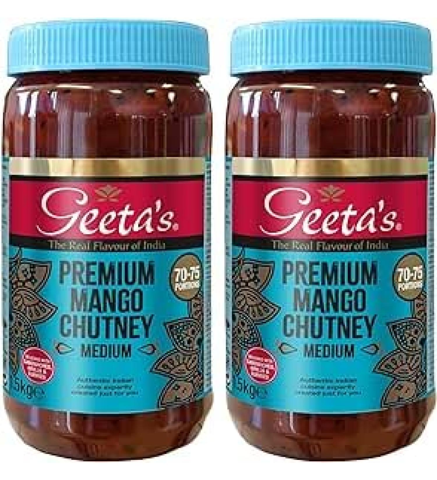 Geeta's Premium Mango Chutney Medium 1.5kg (Pack of 2) | Authentic Indian Chutney with Exquisite Mango Flavor | No Artificial Colours or Flavours | No Preservatives - Buy Online on GoSupps.com