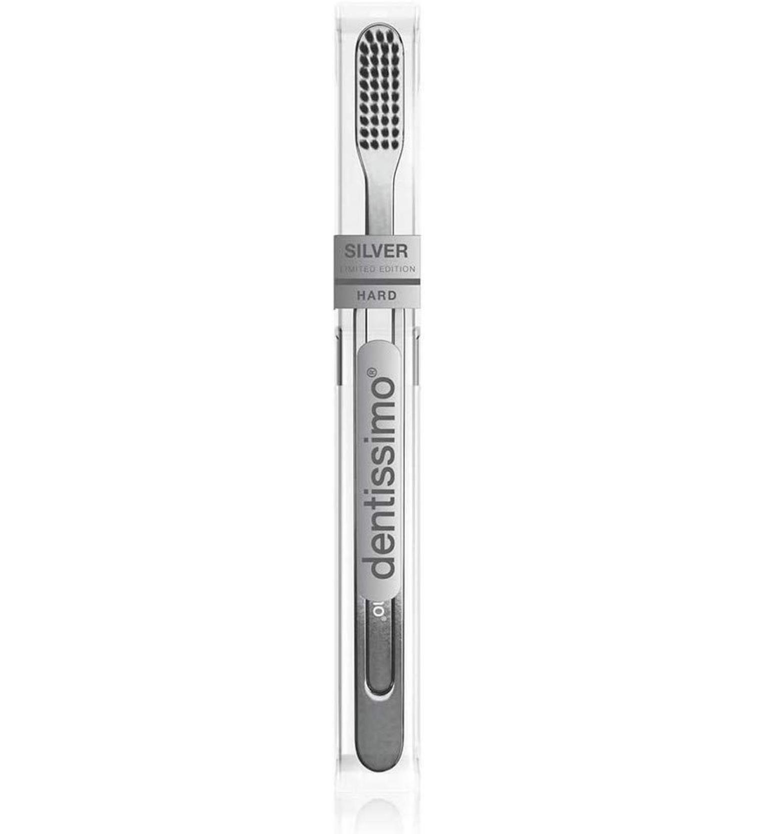 Dentissimo High-Quality Chrome-Plated Silver Toothbrush - Durable Hard Bristles International Shipping Available - Buy Online on GoSupps.com