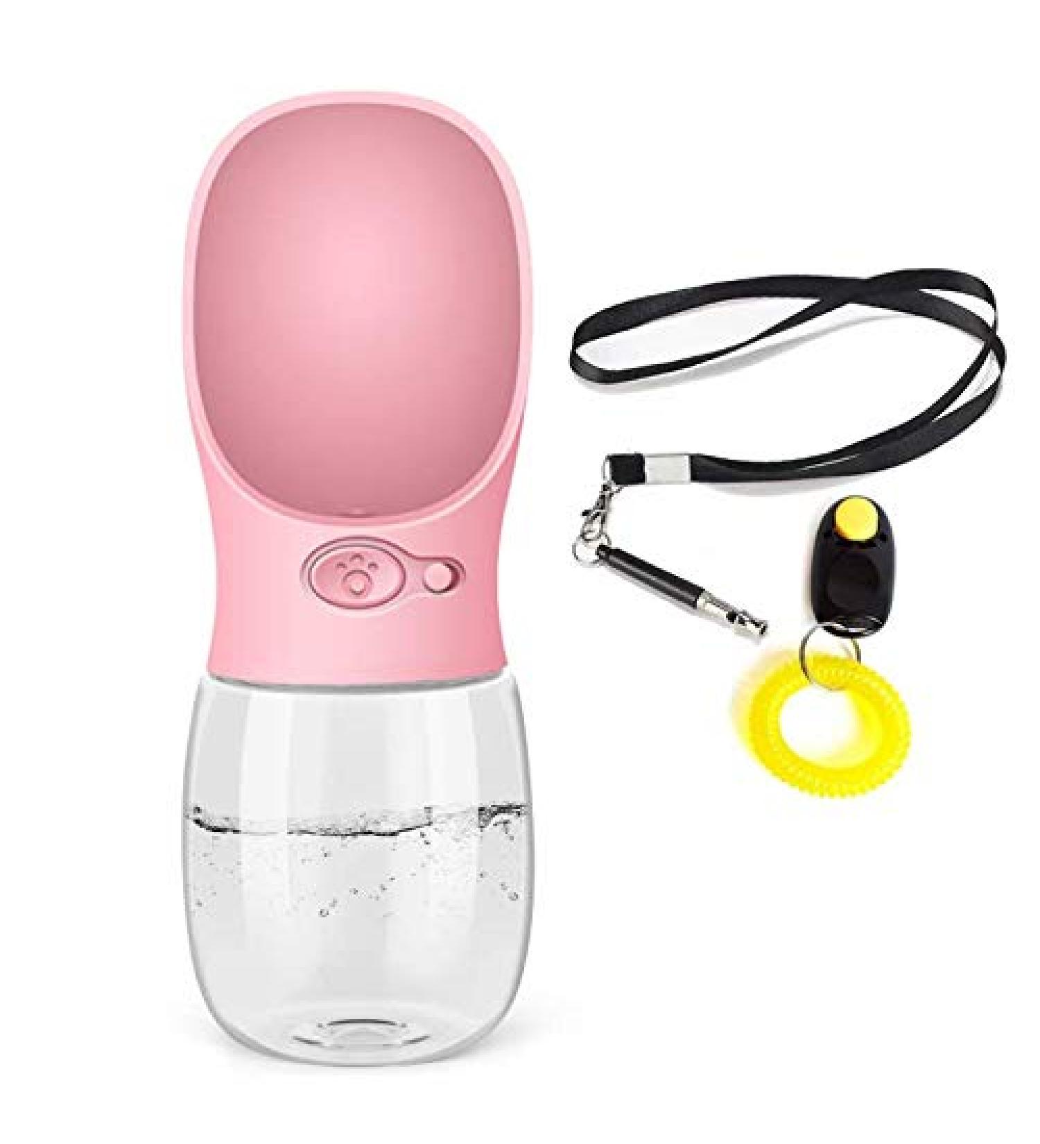 AcserGery 350ml Dog Water Bottle - BPA-Free Pink Dog Drinking Bottle with Whistle & Trainer - Buy Online on GoSupps.com