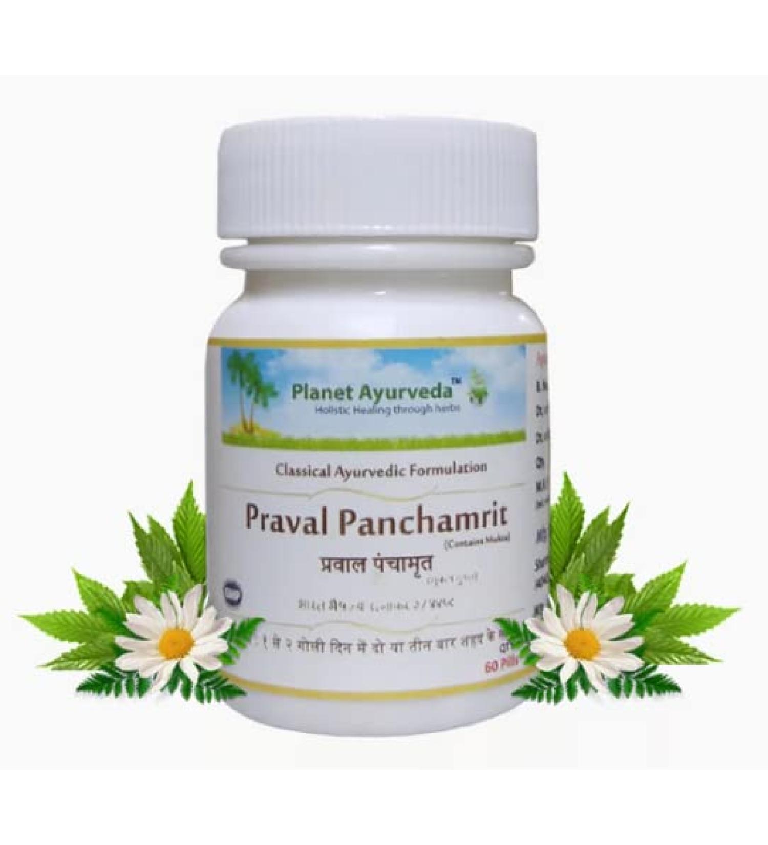 Planet Ayurveda Praval Panchamrit | The Ayurvedic Treatment of Bloating| Natural Digestive System Support | Maintain Healthy Urinary System | 60 Veg Capsules Each, Pack of 1 - Buy Online on GoSupps.com