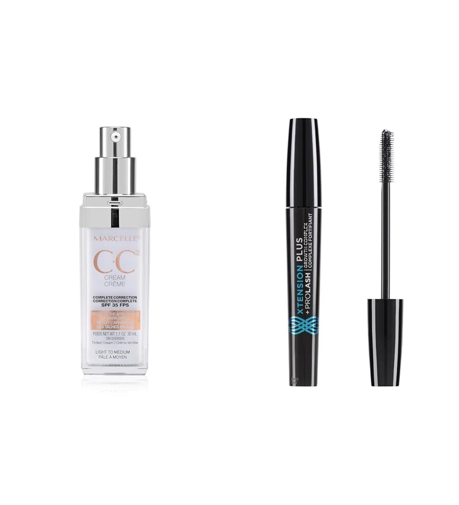 Marcelle CC Cream SPF 35 Light to Medium Complete Correction Tinted Moisturizer Non-Comedogenic & Xtension Plus + Pro Lash Growth Complex Mascara Black Lengthening and Fortifying - Buy Online on GoSupps.com